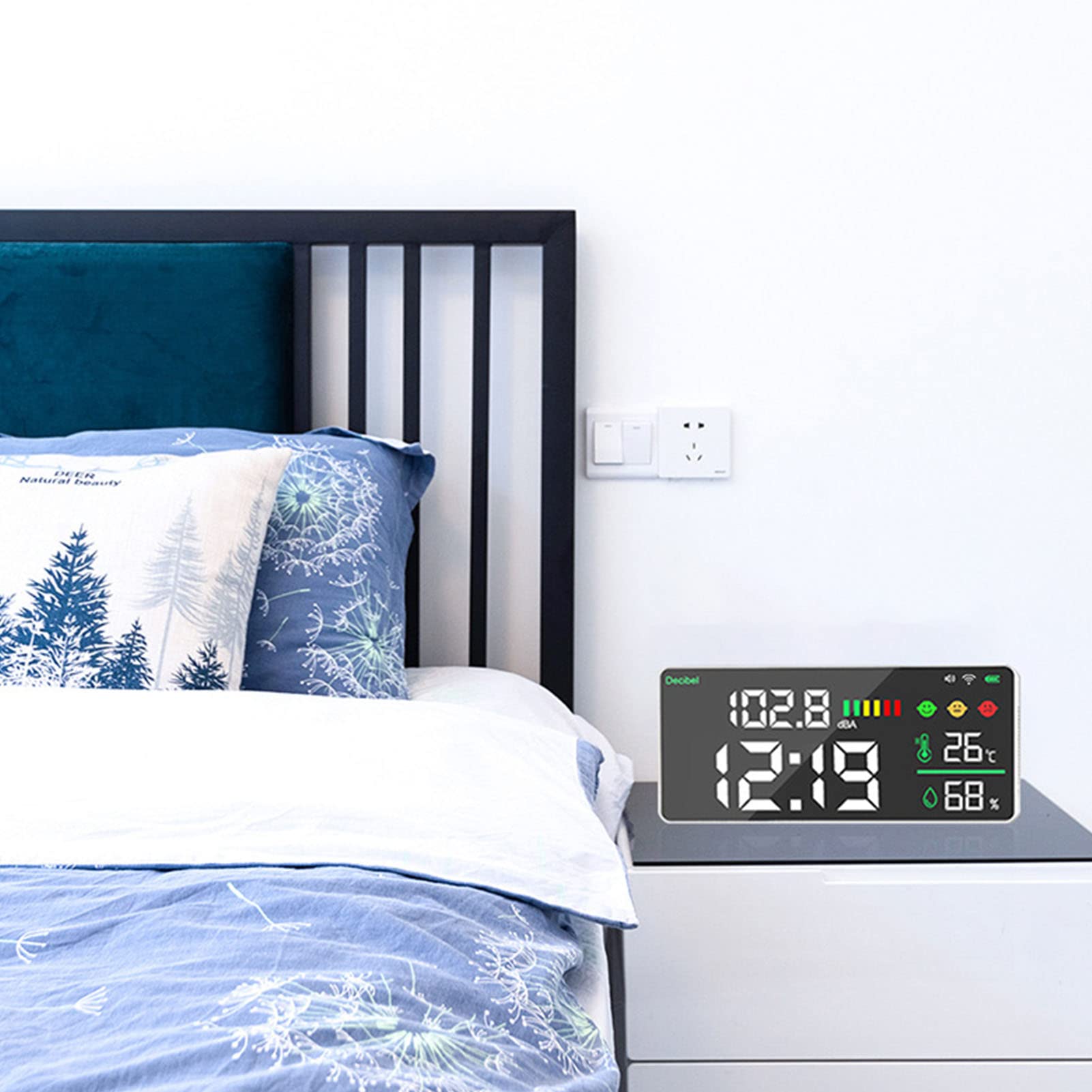 Medidor de Decibelios LED 30-130 DBA para Tuya 2.4G WiFi Montado en la Pared 11 Pulgadas LED Temperatura Humedad Tiempo Pantalla Medidor de Sonido para el Aula Estudio Hogar