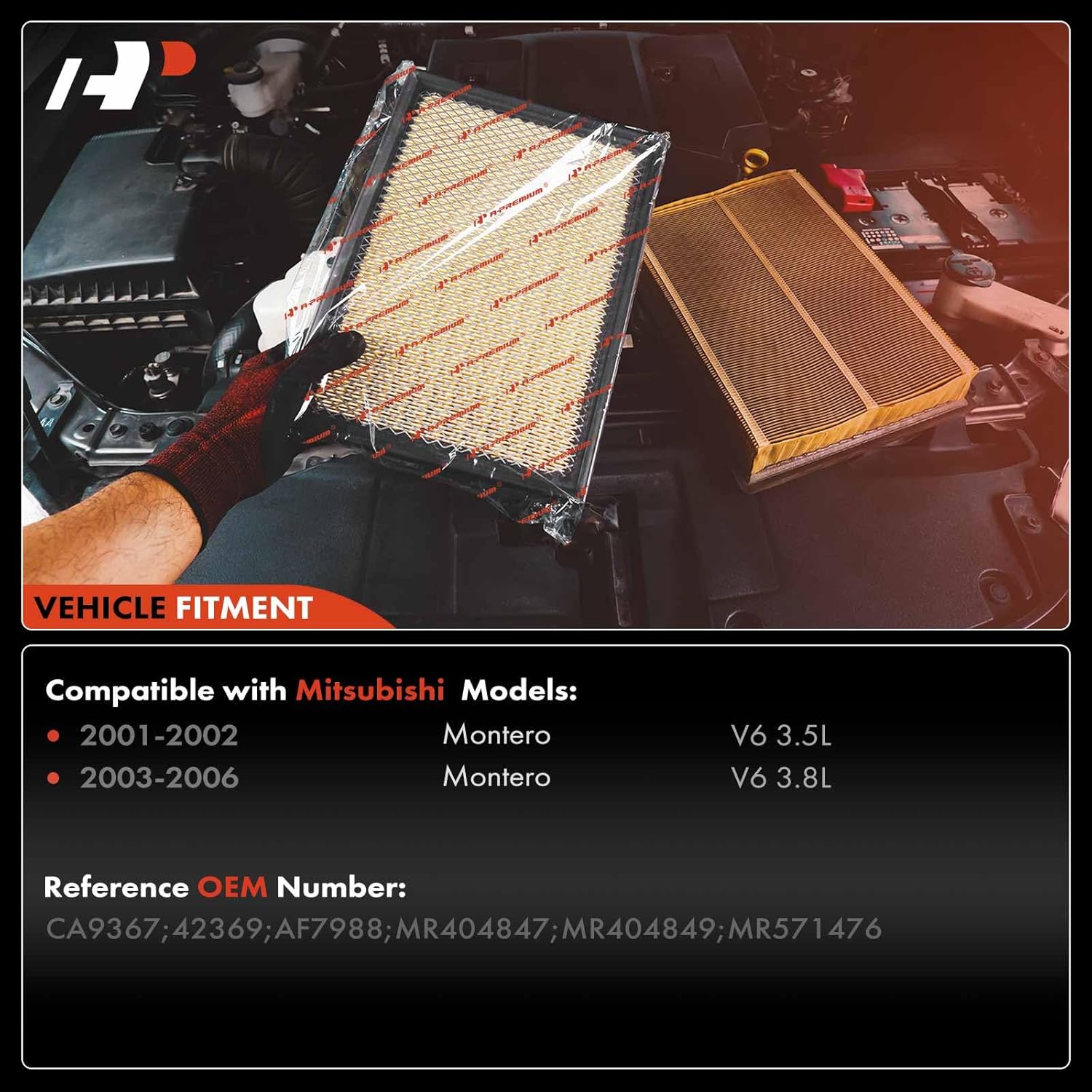 A-Premium Engine Air Filter Compatible with Mitsubishi Montero 2001-2002 3.5L, Montero 2003-2006 3.8L, Replace# MR404847, MR404849
