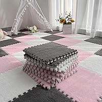 Vista 14 de 12 piezas Tapete de Piso de Espuma de Rompecabezas de Felpa, Baldosas de Espuma Cuadradas Entrelazadas Suaves Gruesas Esponjosas Alfombras de Área