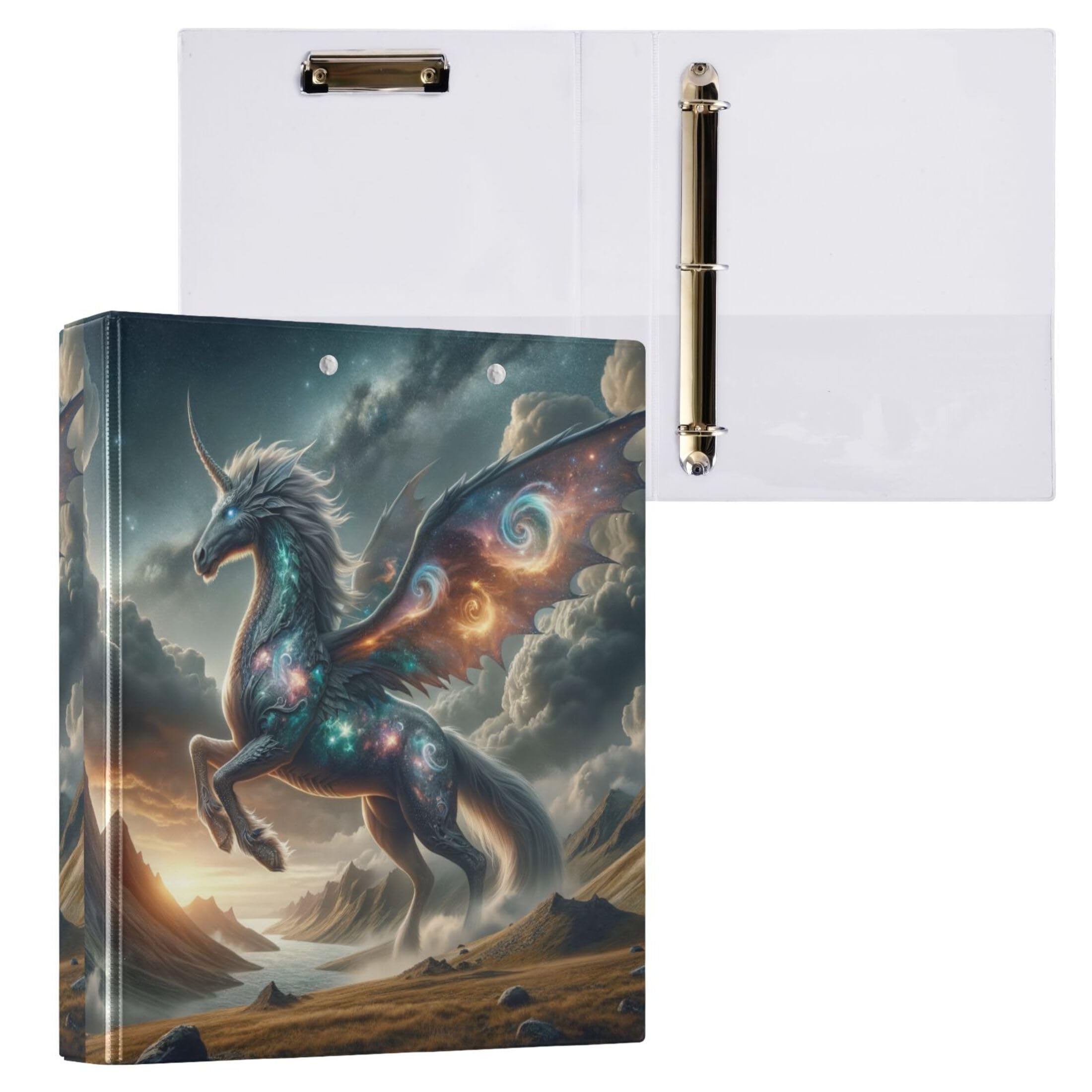 Drangon Horse 3 Ringbücher mit 3 Ringen, für 200 Blatt, niedliche 3-Ring-Ordner, runder Ringordner, 31,5 x 27 x 6 cm, 1 Packung