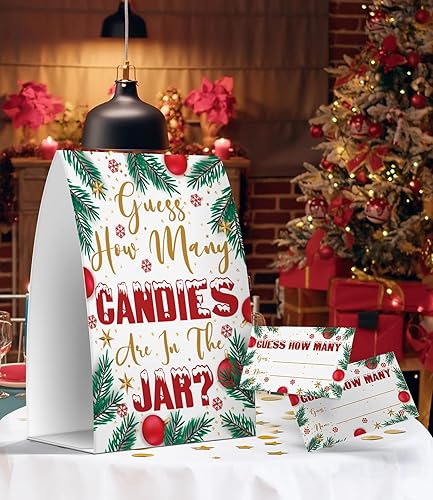 Miniatura 4 de Guess How Many Candies Are In The Jar - Juego de adivinanzas de dulces, juegos de fiesta de Navidad, decoraciones de Navidad, 1 letrero y 50