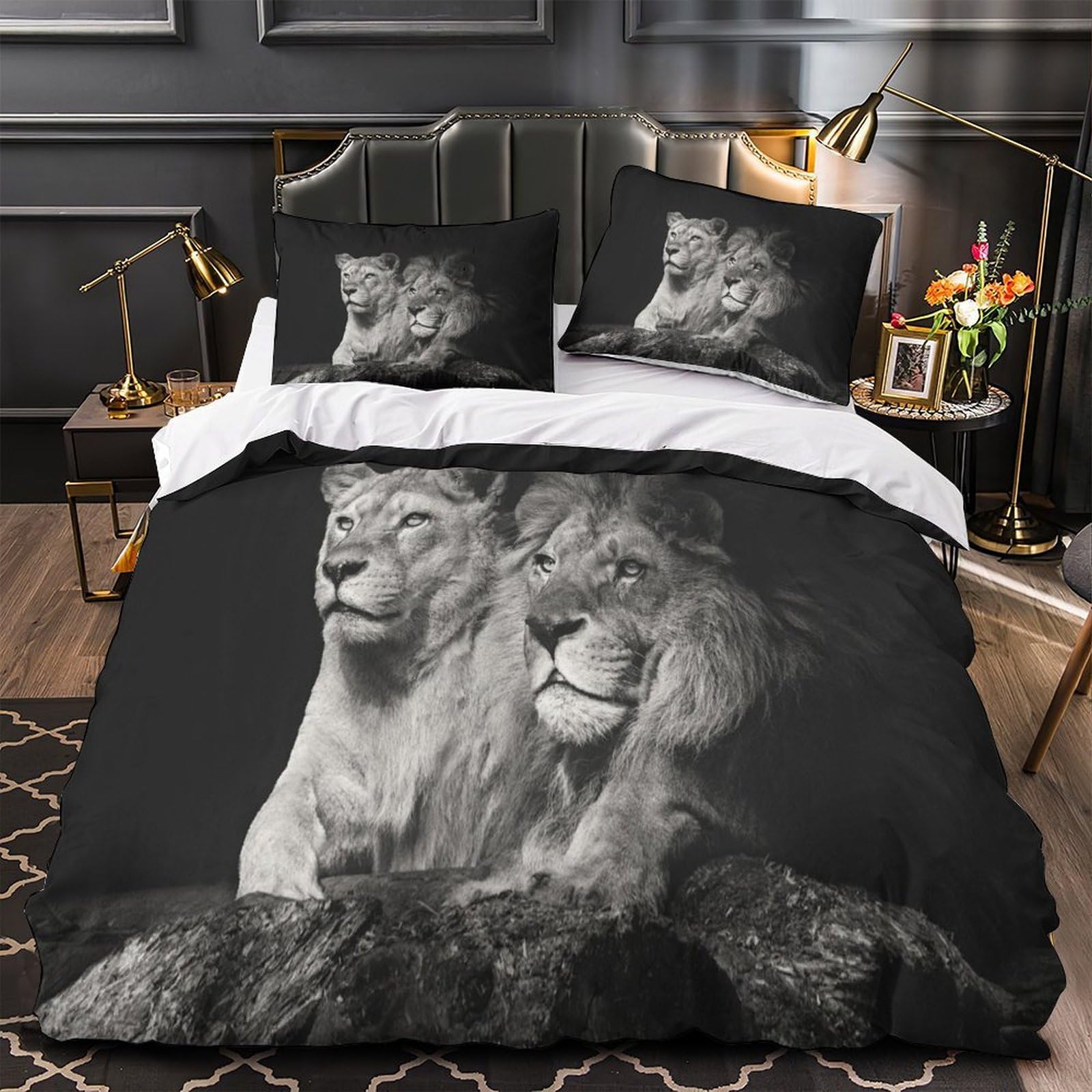 Housse de couette couple de lions pour une ambiance de chambre cosy