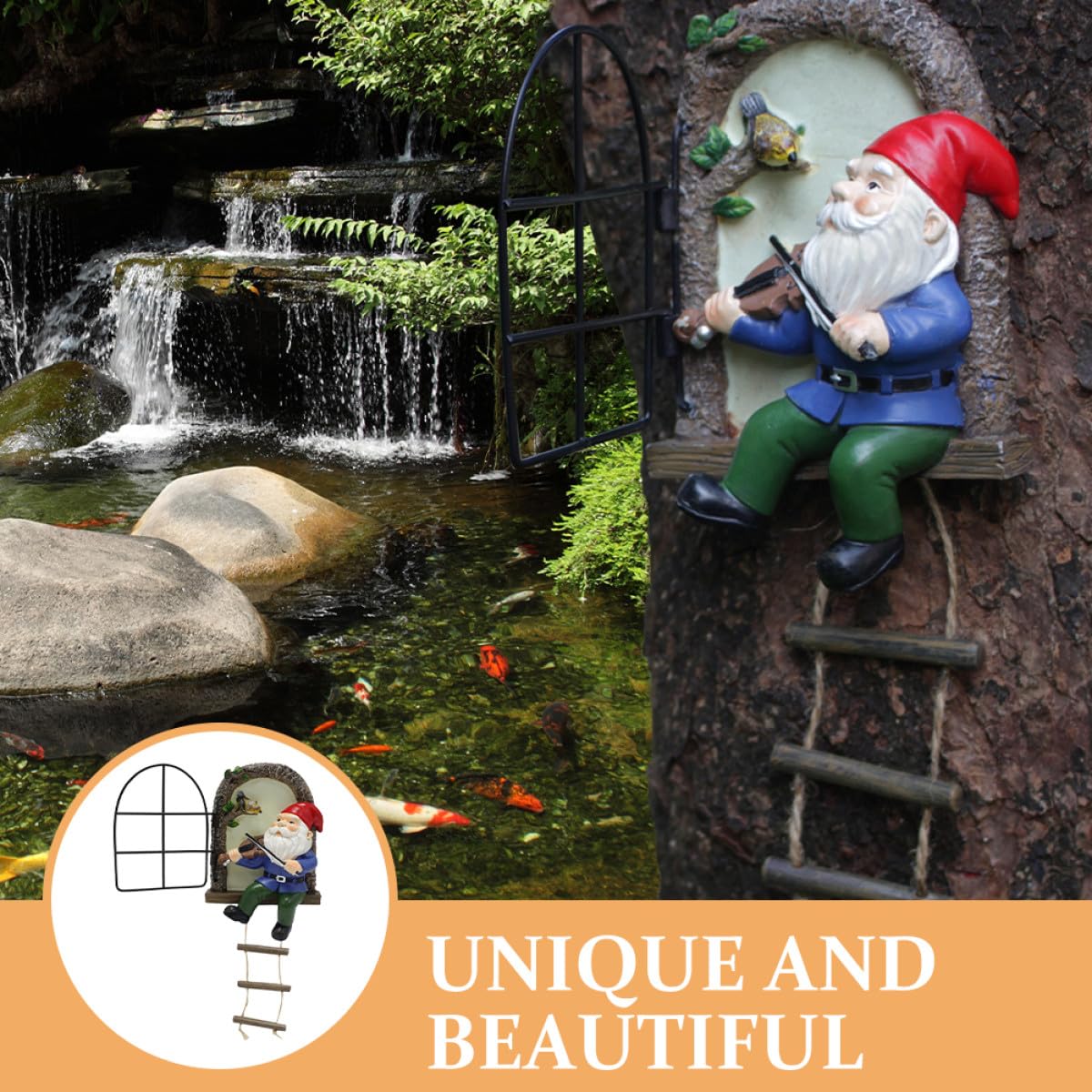 Kisangel Figurine de GNOME Musical en Résine Lumineuse, Décoration de Jardin Compacte, Statue Décorative de GNOME pour Pelouse, Ornement Artisanal Extérieur pour Terrasse et Balcon