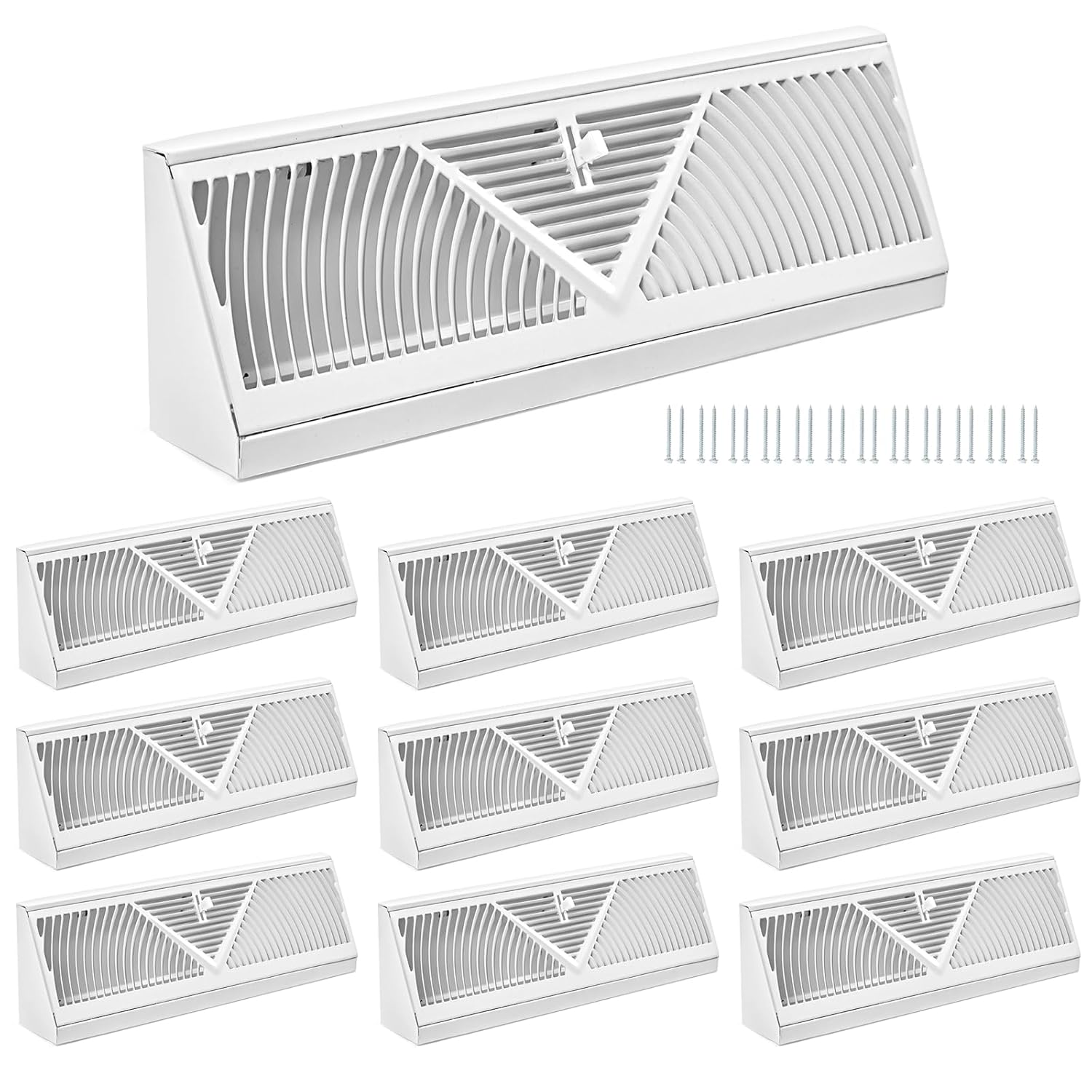10 pack 15 inch baseboard register (duct opening size) - baseboard vent covers for home - easy adjust air supply lever floor baseboard diffuser (white) 15 inch white 10