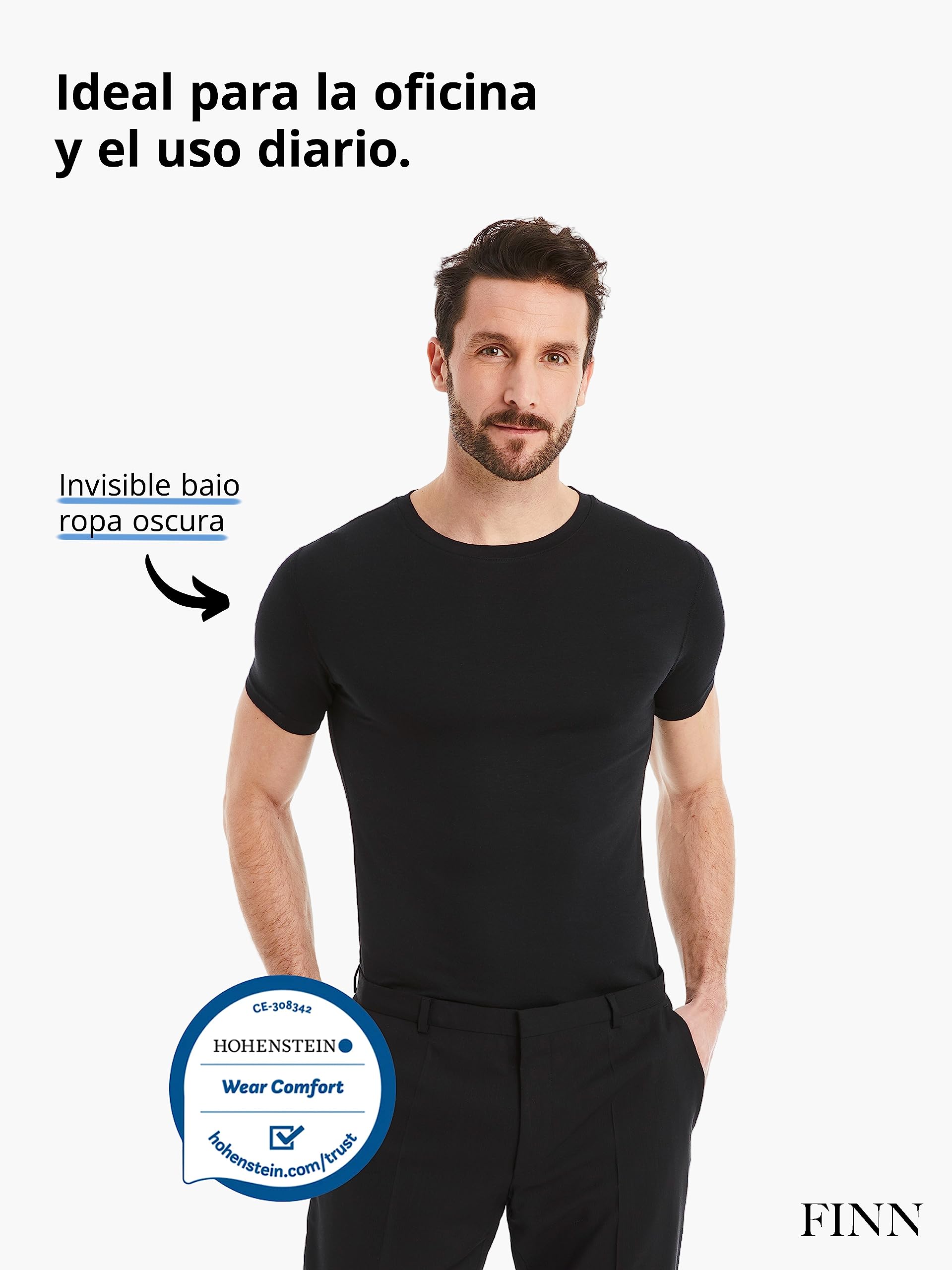 FINN Camiseta Interior Business para Hombres de Manga Corta con Cuello Redondo - Camiseta Interior de Tejido Original Lenzing® Modal - el T-Shirt Debajo de Camisas y Trajes