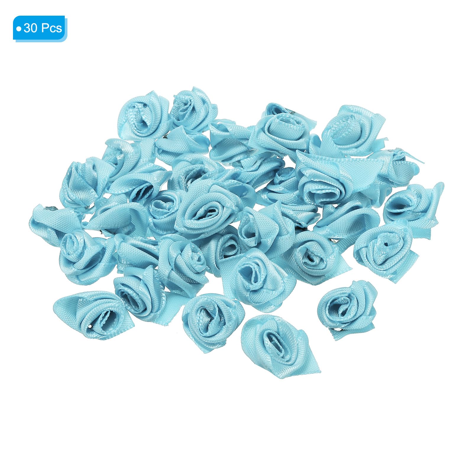 PATIKIL 0.6" Mini Satin Ribbon Roses, 30 Pcs Tiny Fabric Flowers Embellishments Rosettes Applique for DIY Crafts and Wedding Light Blue - Image 3
