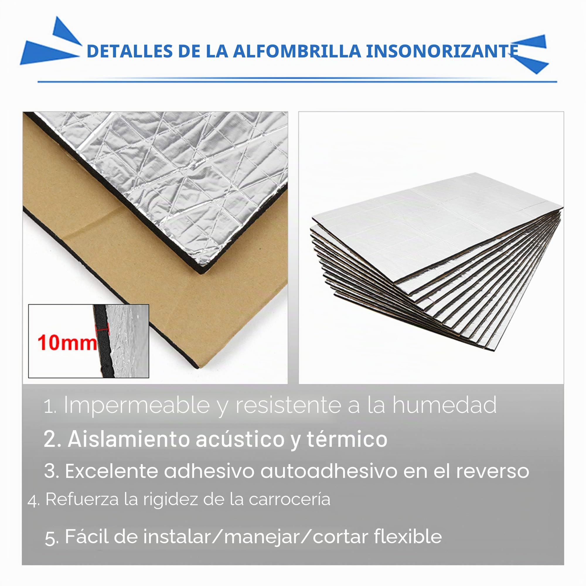 sourcing map 394Mil/10mm 19.92m² Rollo Aislante Térmico Acústico Estera De Insonorización Coche 9Pcs 20X12Pulgadas