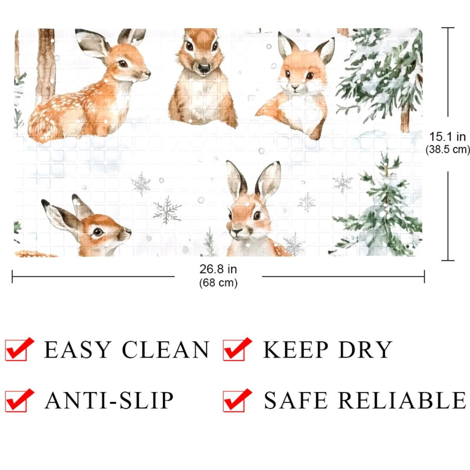 Rutschfeste Badematten für Badezimmer, Motiv: Weihnachtstiere und schneebedeckte Bäume, rechteckige Badewannenmatte, maschinenwaschbar, 40 x 70 cm
