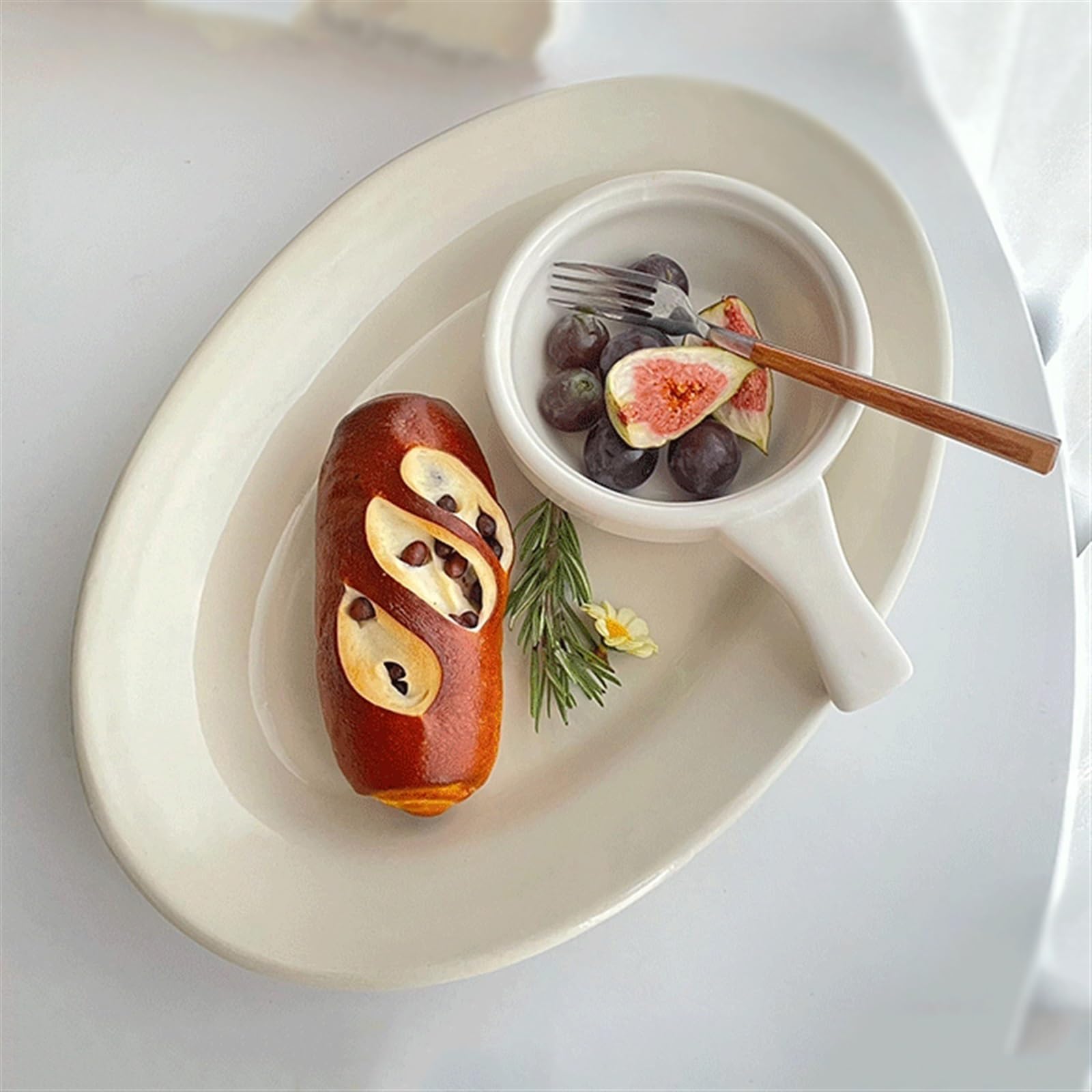 Talerze ceramiczny talerz obiadowy owalny talerz obiadowy talerz deserowy talerz na owoce talerz sałatkowy dom restauracja kawiarnia płaski ryż białe talerze obiadowe (M)