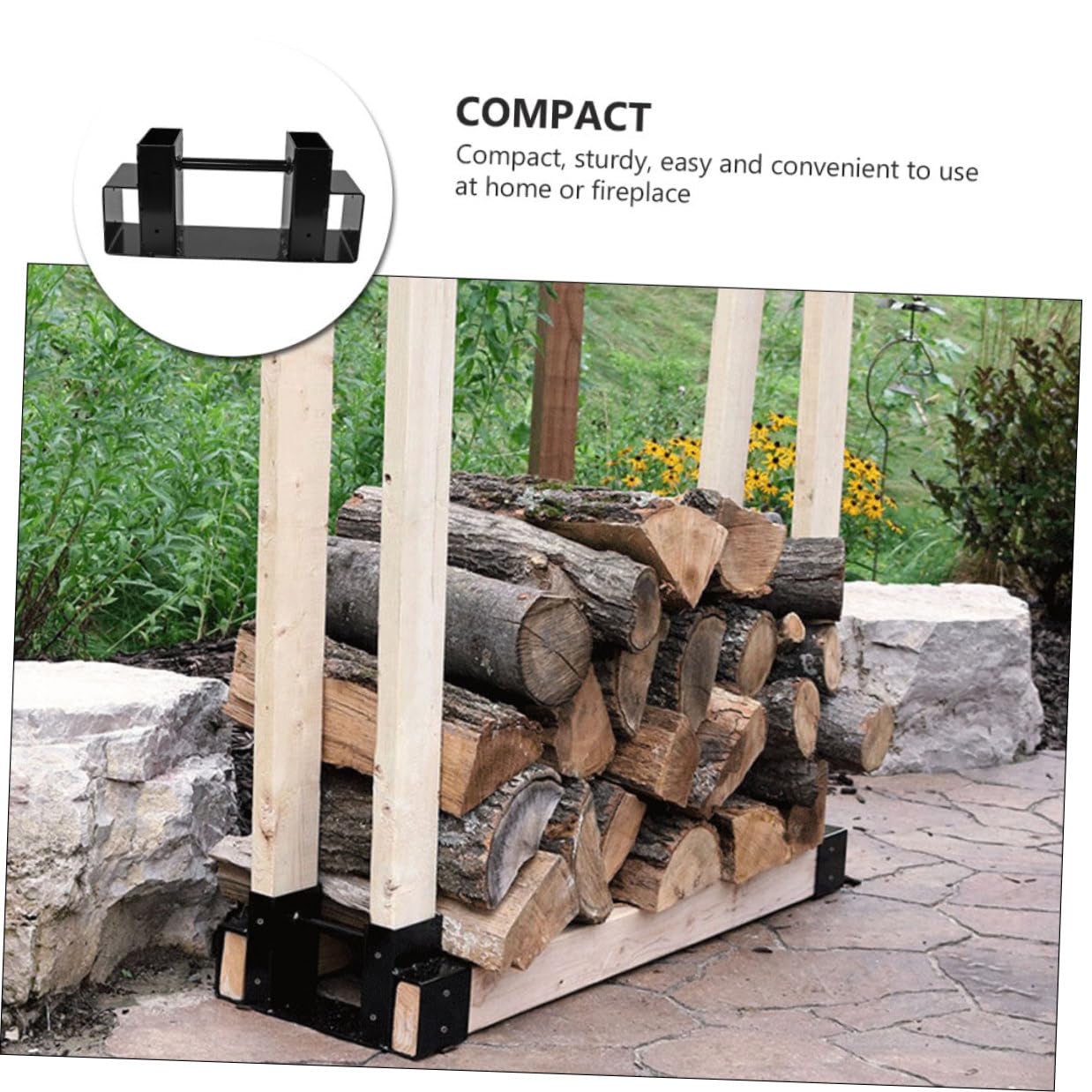Mipcase Supporto per Legna da Ardere in Ferro Nero, Scaffale Salvaspazio per Esterni, Organizzatore Portaoggetti Resistente e Antiruggine per Giardino e Terrazza