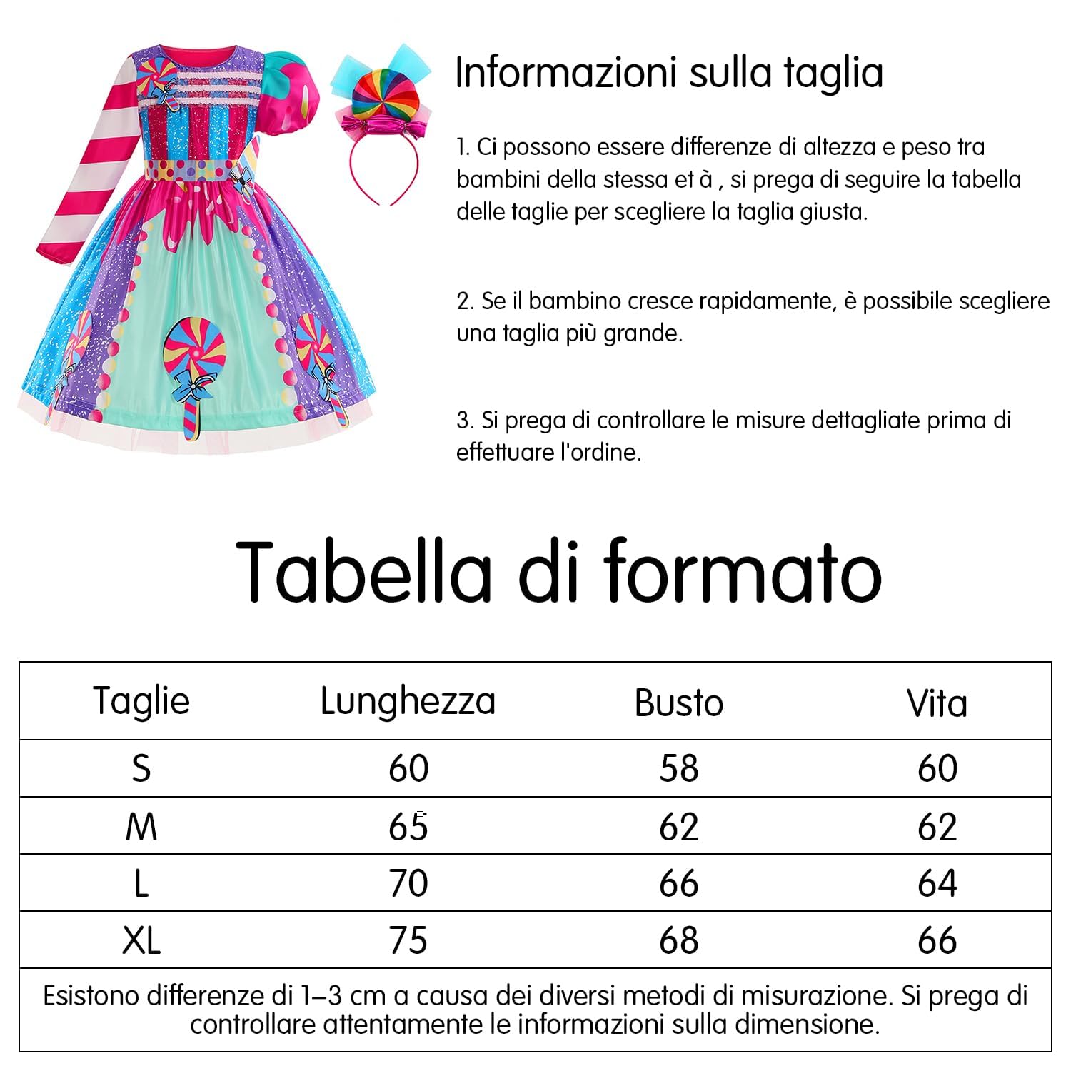 New front Candyland Tutu Dress Up For Girls Lecca-lecca Costume Da Lecca-lecca Per Giochi Di Ruolo Abito da principessa delle caramelle Multicolore