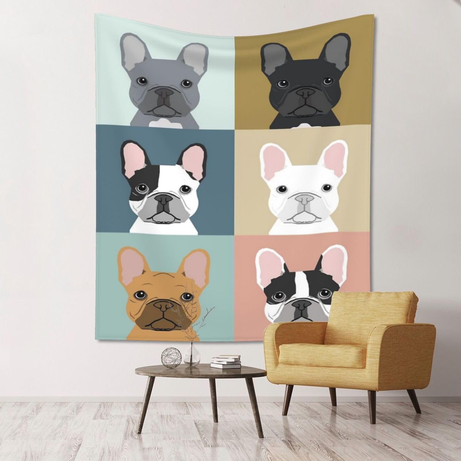 WKSGDSG Large Wall Hanging, Machine Washable Tapestry For Dorm Room, French Bulldog, Lightweight Polyester Wall Art For Bedroom Living Room, 152x130cm