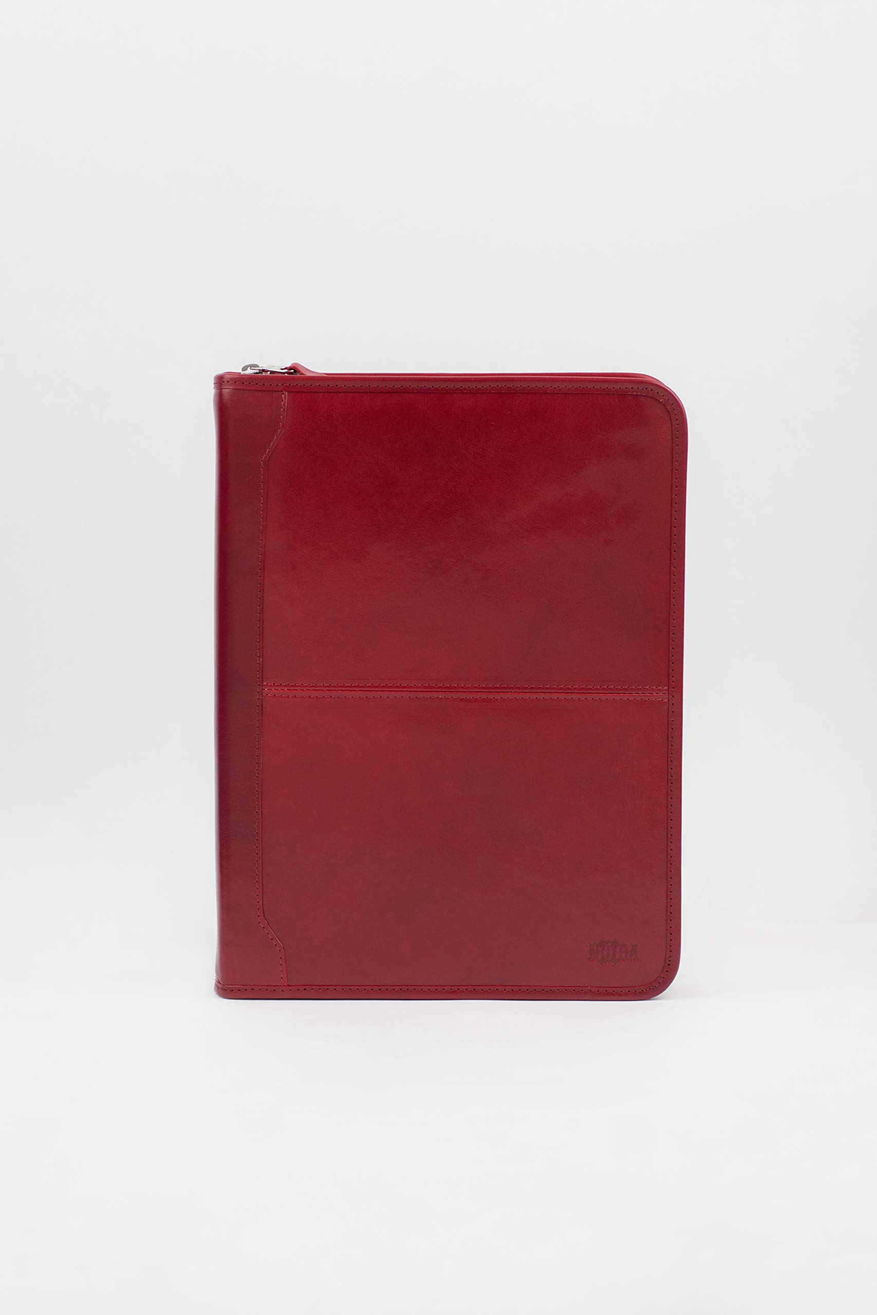 Noda Executive - Raccoglitore a 4 anelli in pelle, con chiusura a cerniera, per curriculum, documenti, blocco note, tablet, blocco appunti per scrivere | Uomini e donne, colore: Rosso