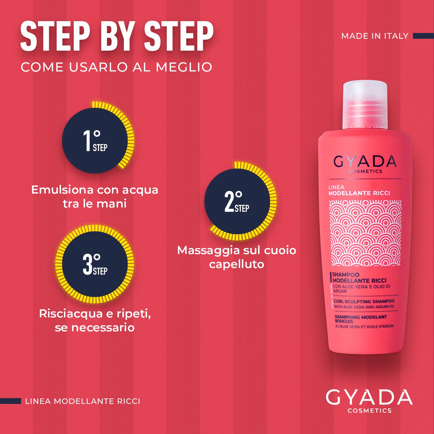 GYADA COSMETICS, Shampooing Modelant Bouclé, pour Cheveux Bouclés et Ondulés, Nettoyage doux, Hydratant, Élastifiant, Action Anti-frisottis, l’huile d’Argan, 250 ml