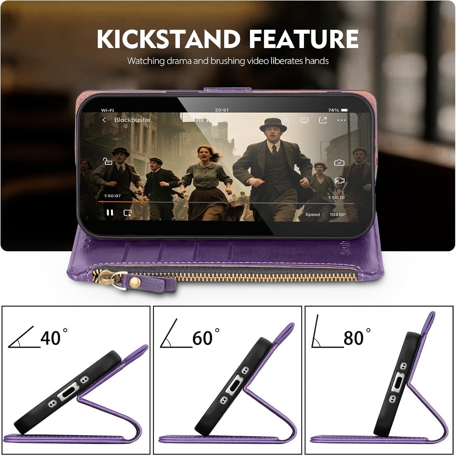 Compatible with Samsung Galaxy S24 Ultra 5G Wallet Case with Card Holder RFID Blocking Zipper PU Leather Phone Case Flip Protective Cover Wrist Strap Credit Card Slots Men Women,Dark Purple - Image 6