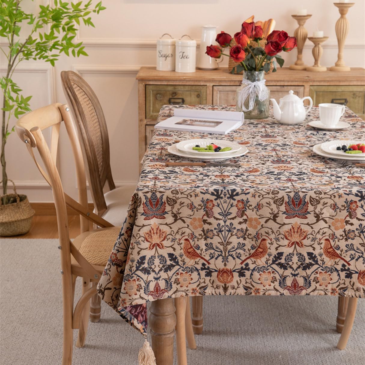 Amazon｜PIRNSDG ウィリアム モリス 高級 テーブルクロス 長方形  