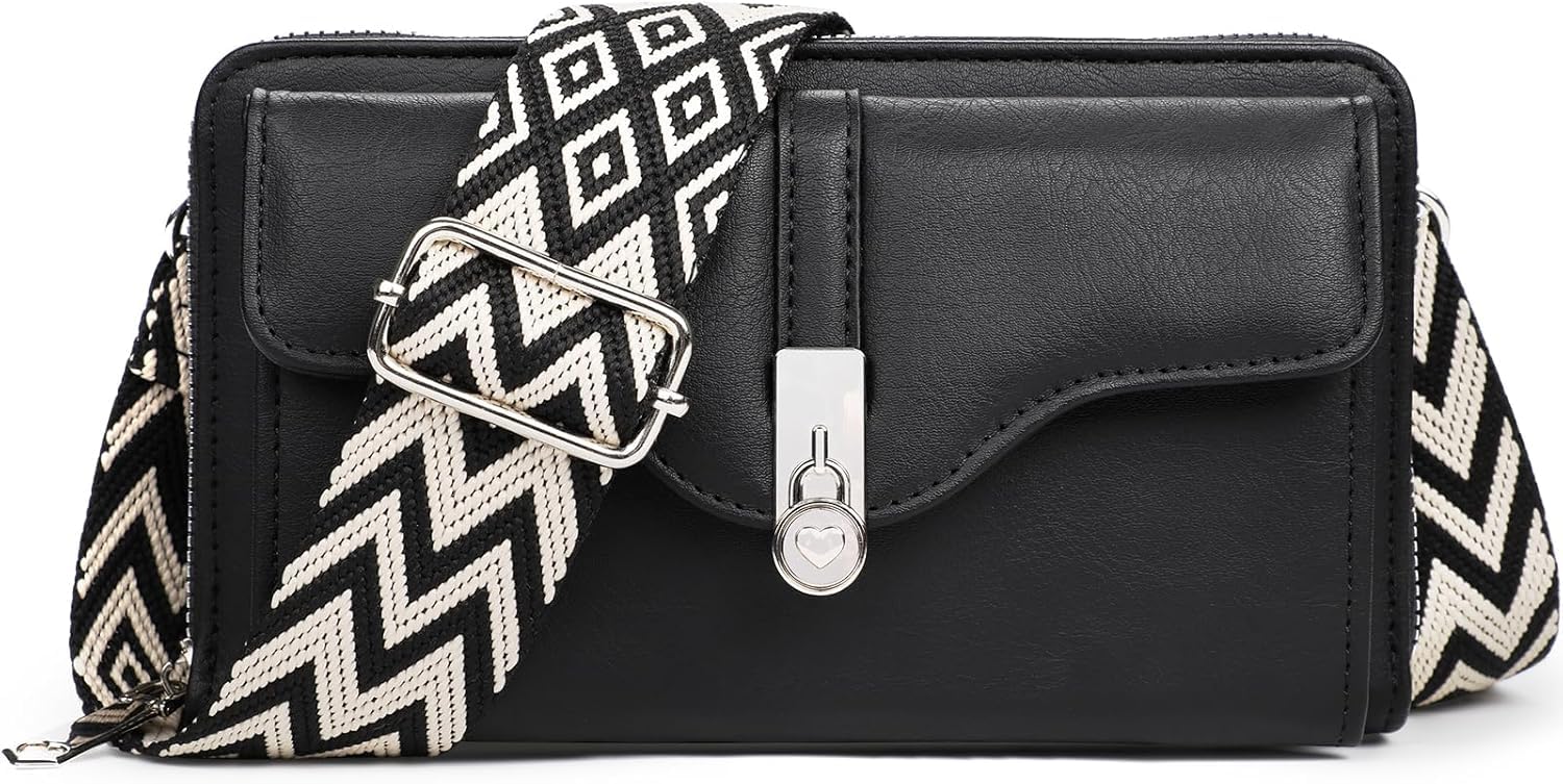Crossbody Bags for Women Cross Body Purse with Guitar Strap Lightweight small Shoulder Bag of phone,key and money for Travel, shoppinf and party us bag(Color_Black)-image-18
