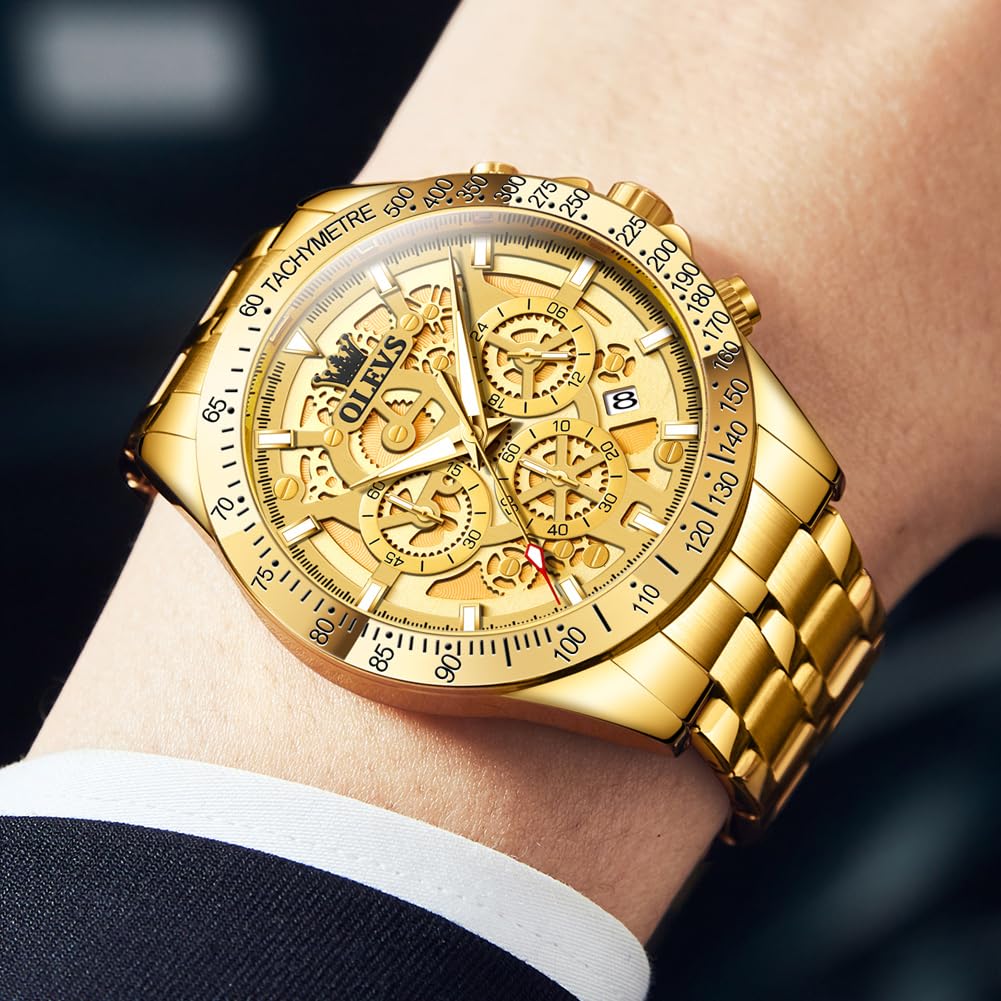 OLEVS Skeleton Uhren Herren Quarz Business Kleid Edelstahl Uhrenband Wasserdicht Ieuchtende Herrenuhr