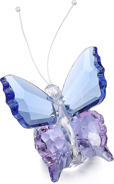 CrystalTears Crystal Butterfly Figurine Ornament with Crystal Ball Base Collection Glass Butterfly Animal Statue Paperweight for Home Desk Decor Gift for Women Christmas Valentines Day
