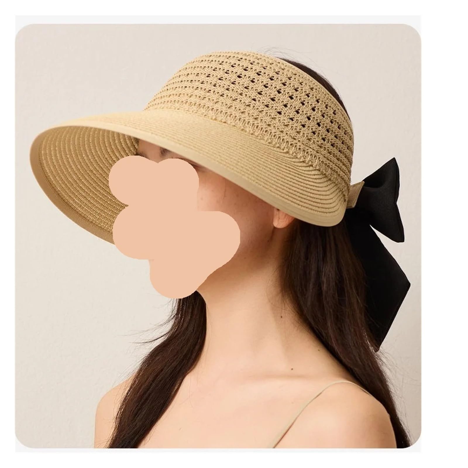 Generico Cappello da sole estivo in paglia traforata: cappello esterno versatile, casual, traspirante, regolabile, a tesa larga