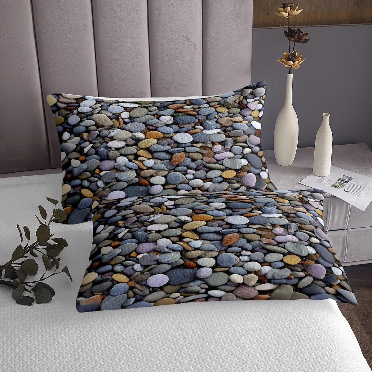 Cobblestone 3D Coverlet Set Chic Stone Pattern Quilted Coverlet Natural Stones Comforter Set Bedspreads Quilt Set for Children Kids Coverlet Set,Twin Size 2 Pcs