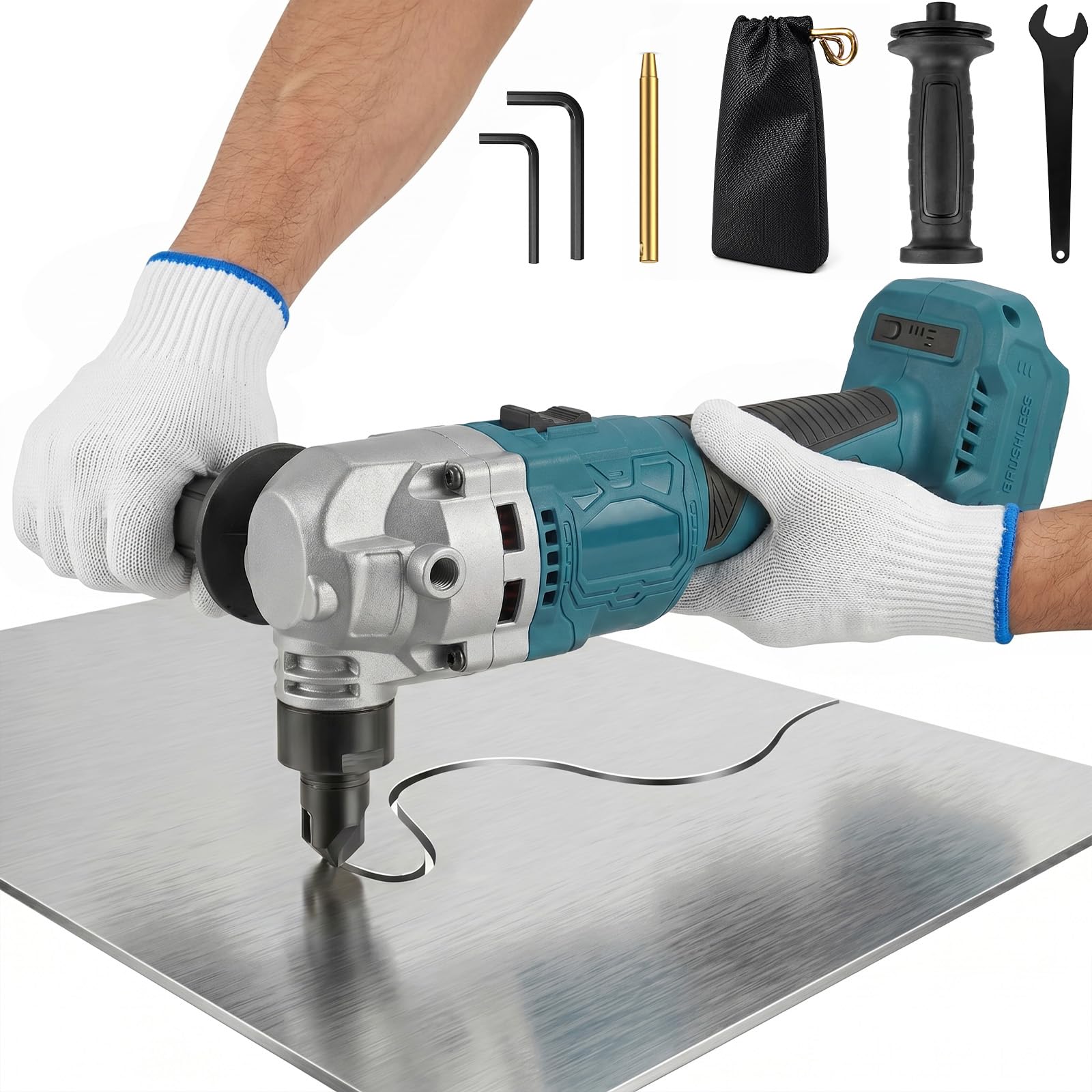 Blechknabber Kompatibel mit Makita 18V – Kabellose Blechnibbler mit 360° Drehbarem Knabberkopf und Drehzahl von 20000 U/min, Ausgestattet mit Bürstenlosem Motor für Edelstahl und Aluminium(ohne Akku)