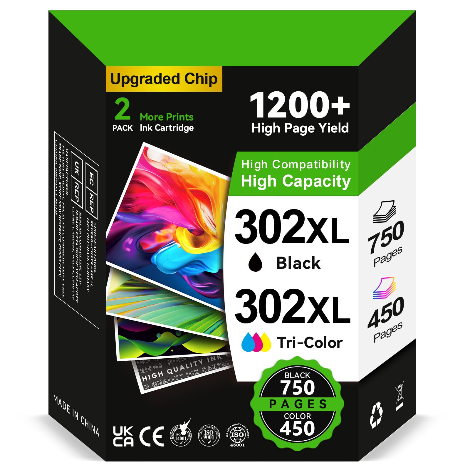 302 XL Druckerpatronen Kompatible für Original HP 302 Druckerpatronen Schwarz+Farbe Multipack, 302XL für HP Envy 4525 Druckerpatronen für Envy 4520 4527 DeskJet 3630 3636 OfficeJet 3831 5230 5232 3830
