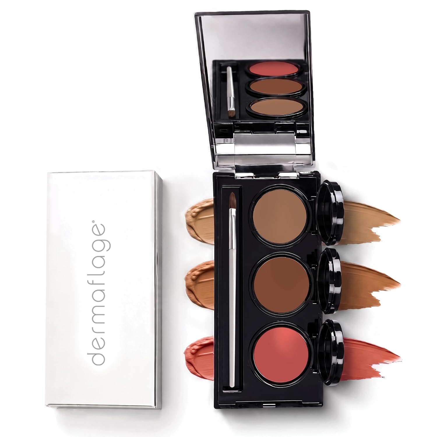 Dermaflage Tattoo Cover Up Makeup (Tan) - Bruise Full Coverage Concealer - Full Coverage Waterproof Concealer for Bruise, Scars & Acne - Smudge Proof Body Makeup Palette with 3 Pro SFX Shades + Brush