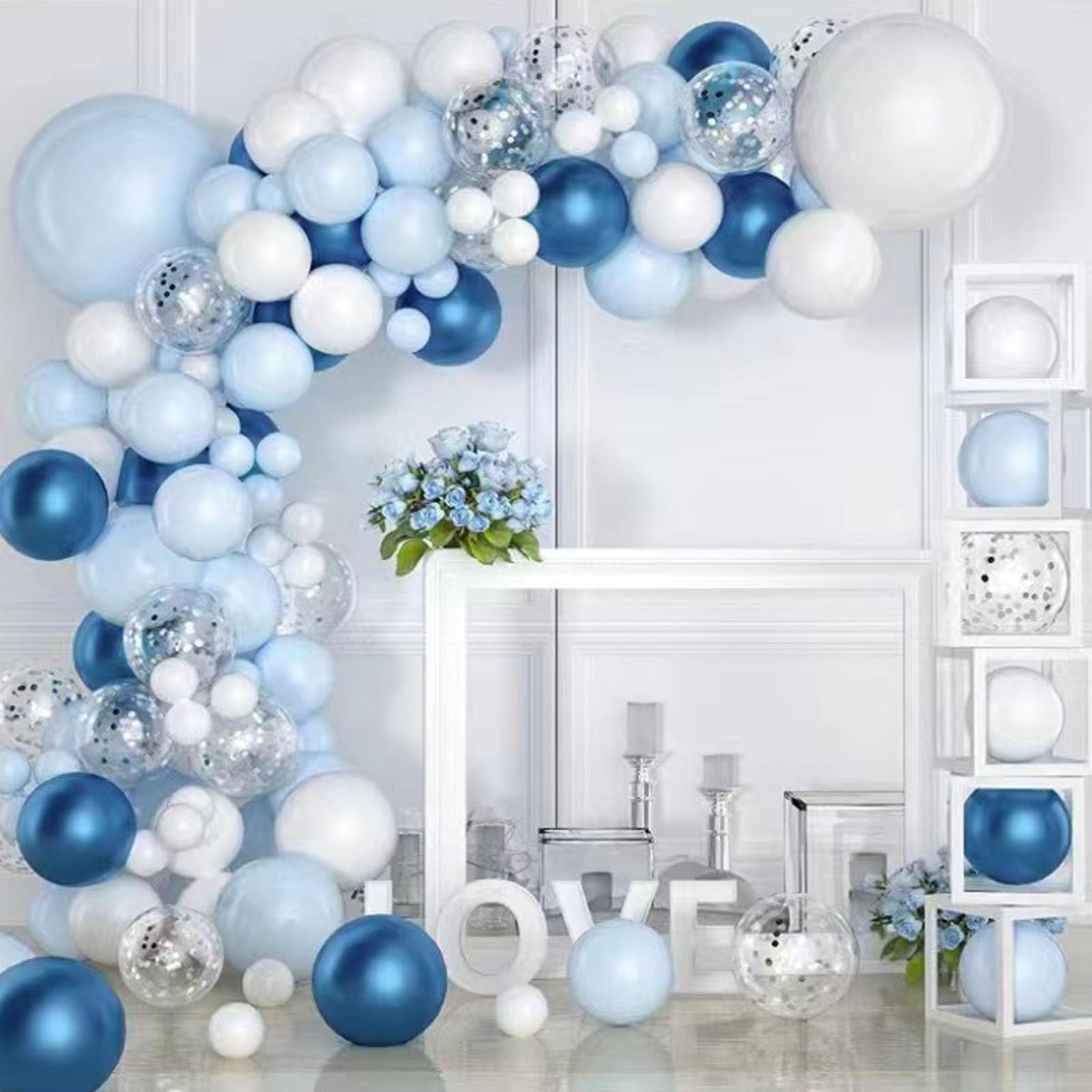 Photo 1 of 104pcs Balloons Garland Arch Kit,Blue White Balloons Different Sizes 18'',12'',10'',5'',Balloon Garland for Birthday Party,Wedding,Christmas,Holloween,Graduation,Baby Shower