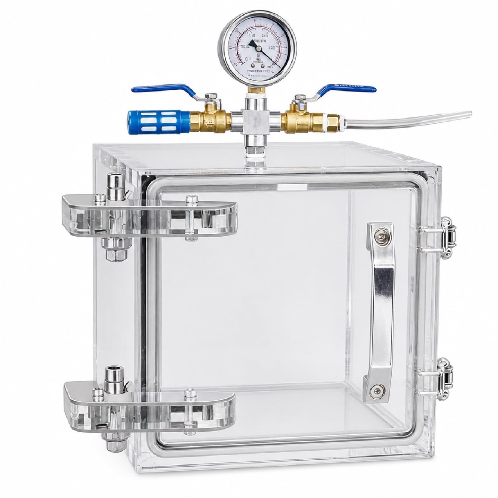 Cámara de vacío acrílica, Control de presión | Caja de vacío acrílica con manómetro, Válvula bidireccional, Diseño transparente, Para procesamiento(25cm)