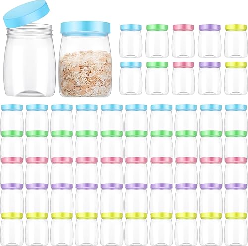 Sabary Paquete de 60 tarros de plástico de 5 onzas con tapas, recipientes reutilizables a granel, tarros de boca ancha, pequeños frascos de especias