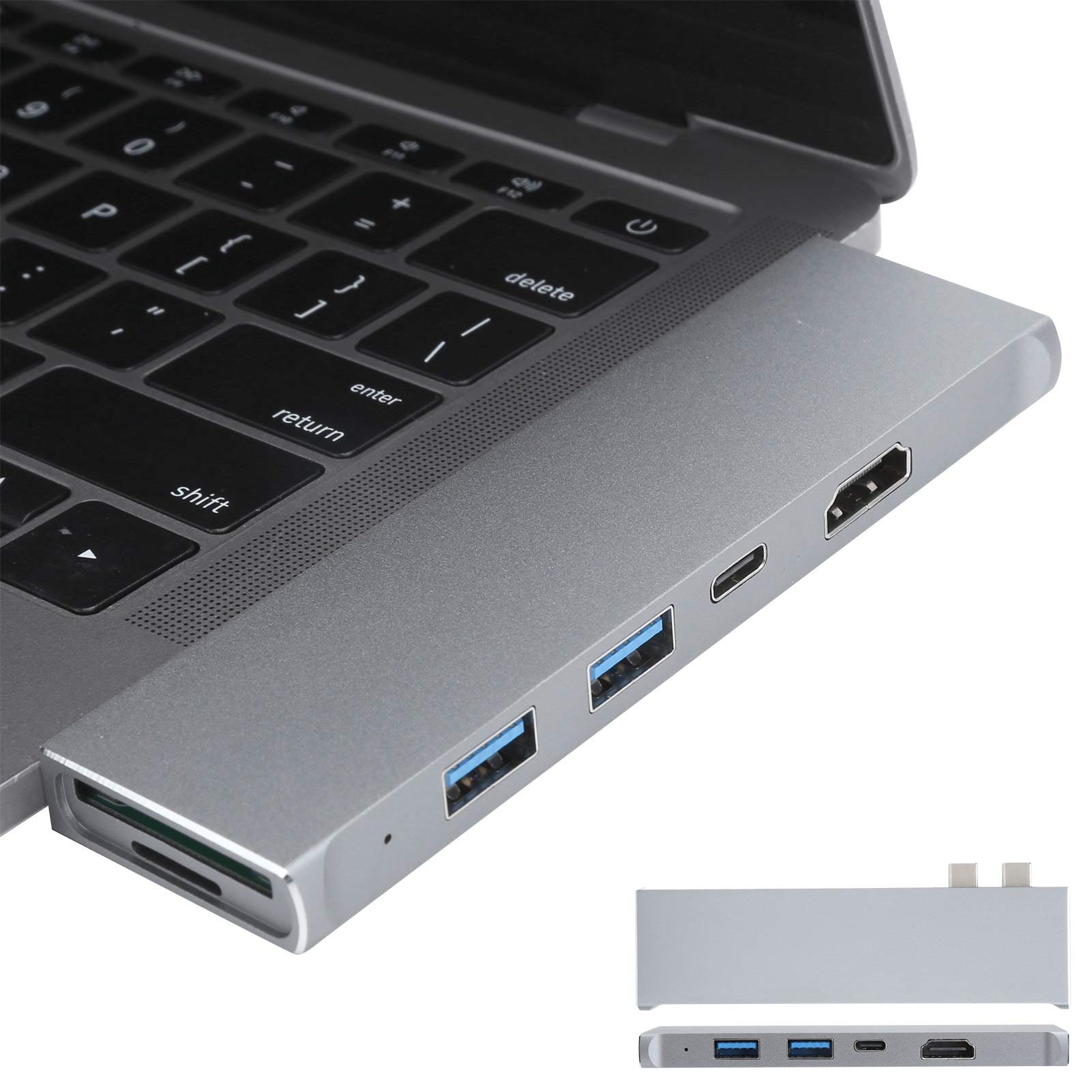Adapter koncentratora USB C 7 w 1, koncentrator komputerowy z 2 portami USB 3.1, 2 porty HDMI, czytnik kart SD/TF, ładowanie PD, metalowy hub procesowy CNC do Pro Air, laptopa, komputera, do użytku