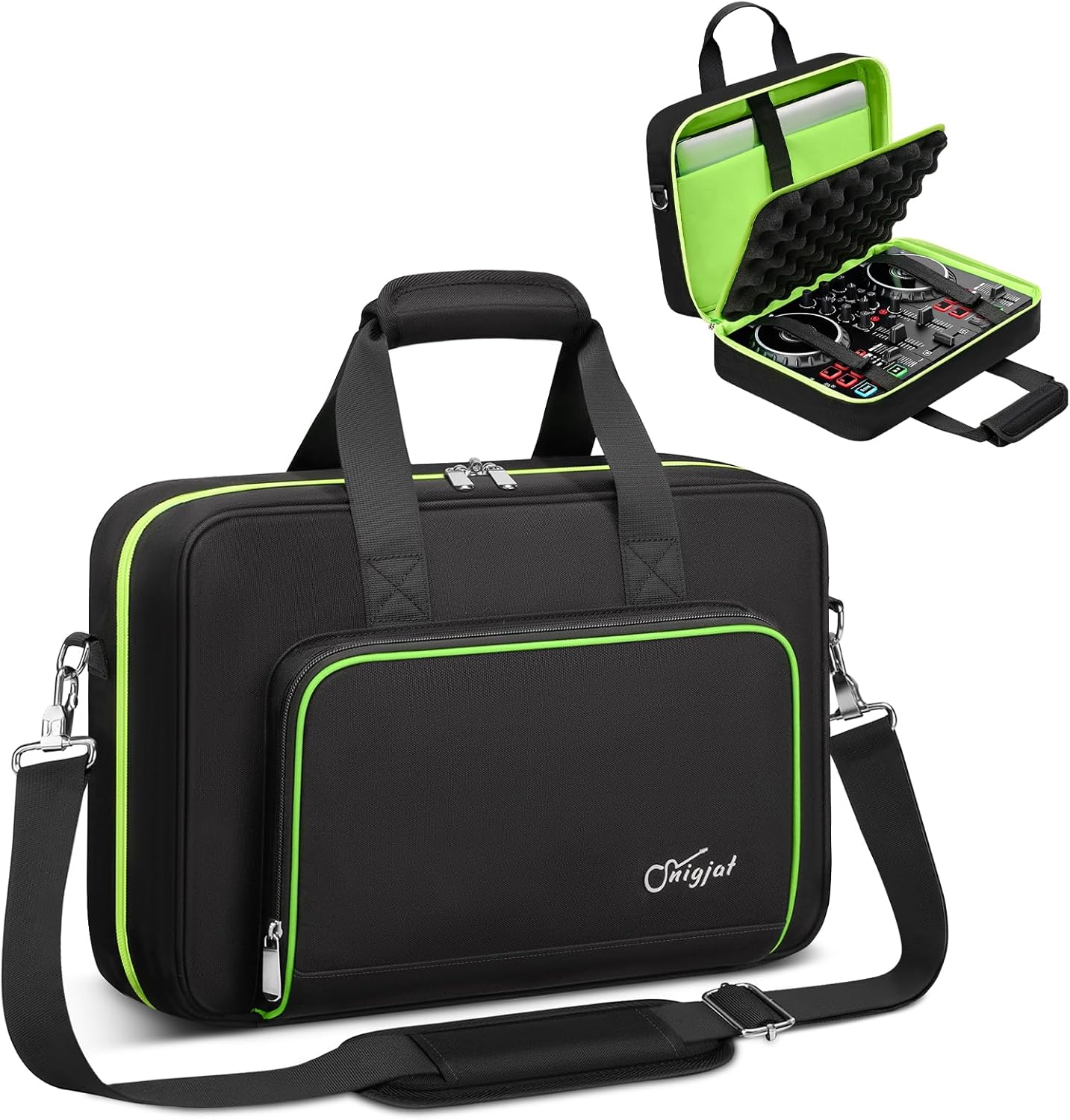 SNIGJAT DJ Controller Case Compatible for Hercules DJControl Inpulse 200 MK2/ 200, Padded DJ Bag with 14" Laptop Pocket, Soft Travel Case Compatible for Numark Party Mix II/Maschine Mikro Mk3/DDJ-200