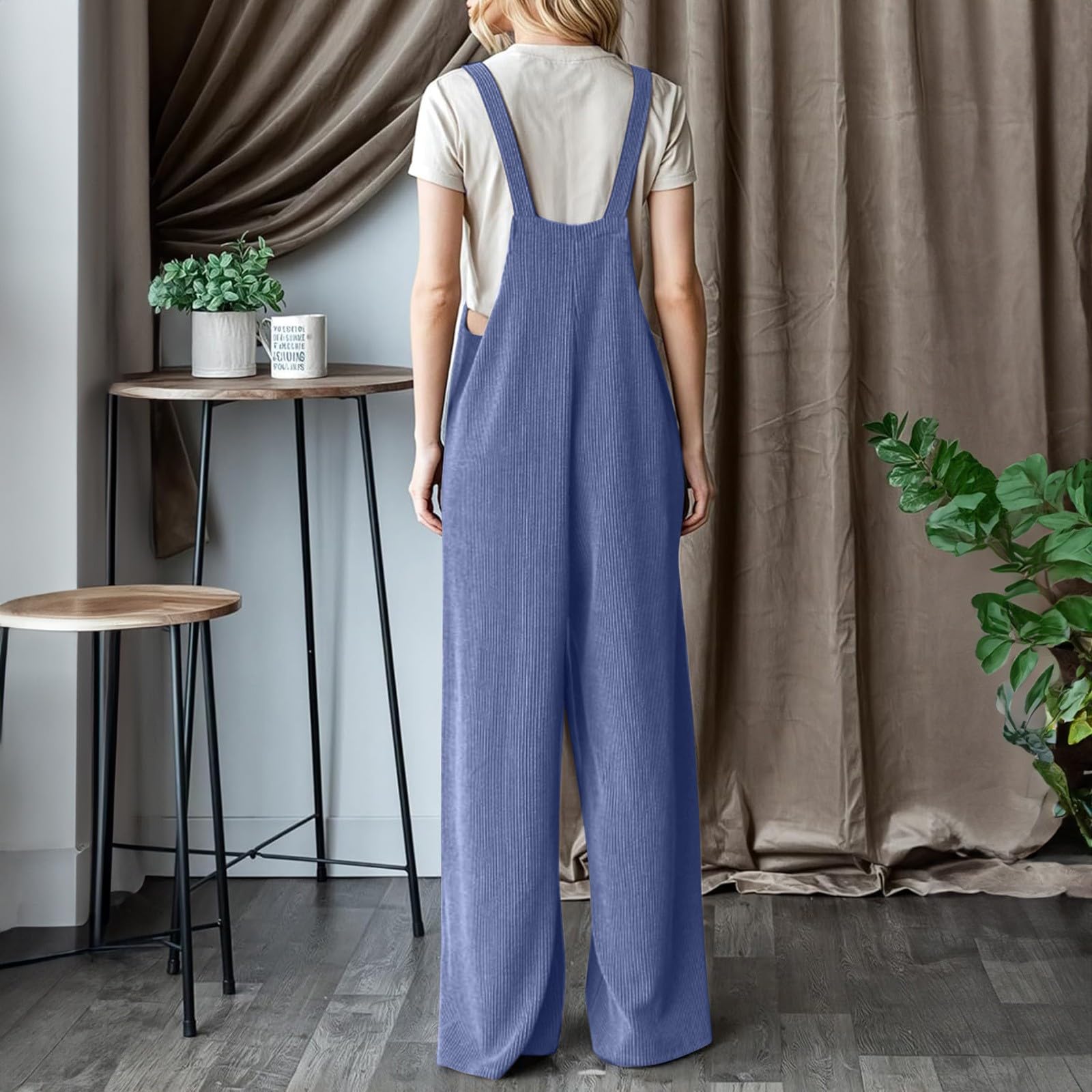 Generisch Combinaison pour femme - Sportive et élégante - Combinaison d'été longue et ample - Pantalon de travail - Stretch - Combinaison décontractée - Une pièce - Couleur unie - Avec poches
