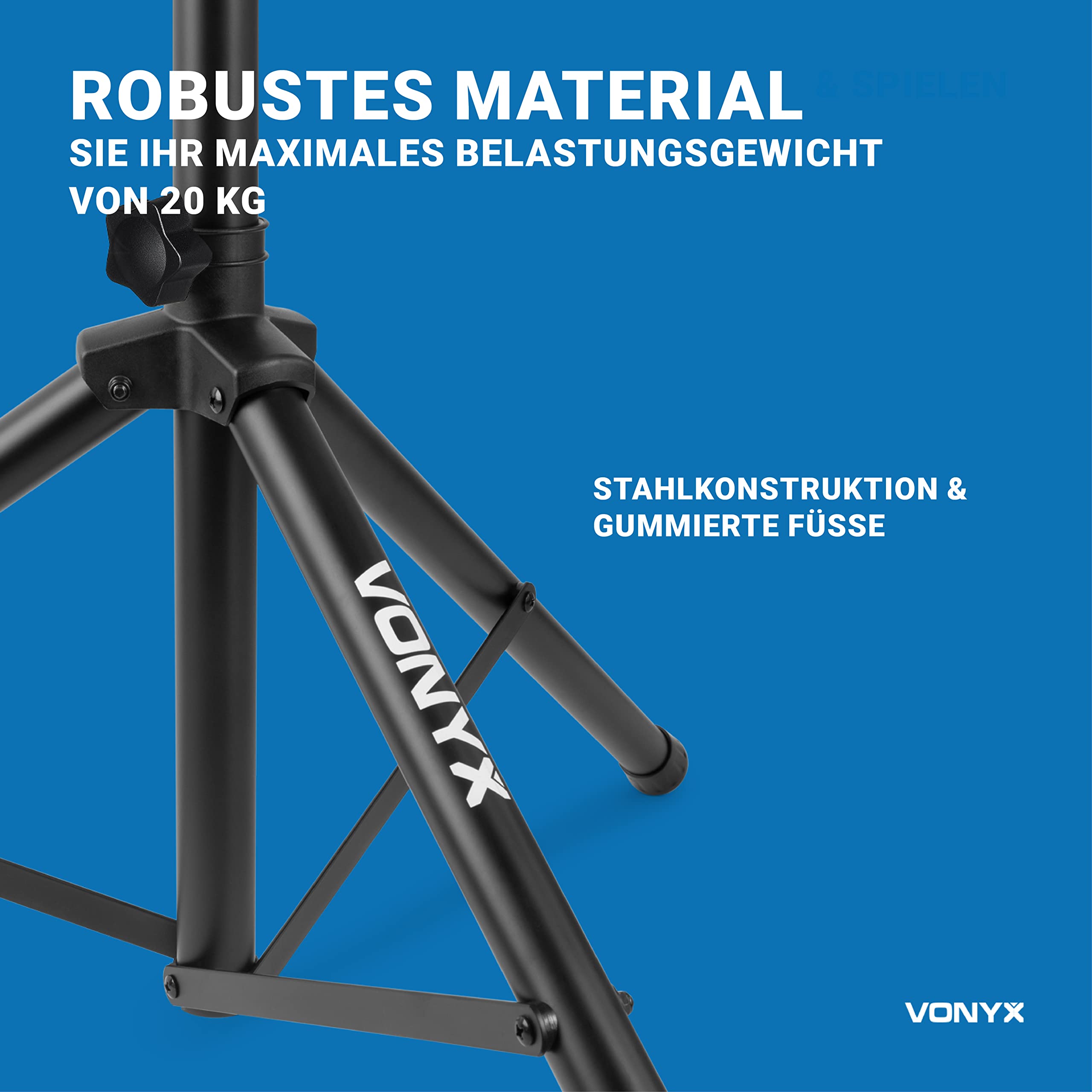 Vonyx LS02K Boxenstativ, Boxenständer, Lautsprecher Stativ, 67-115 CM, bis 20 kg, 35MM mit Sicherheitsstift, Lautsprecherständer höhenverstellbar, Boxen Stativ Speaker Stand - Schwarz