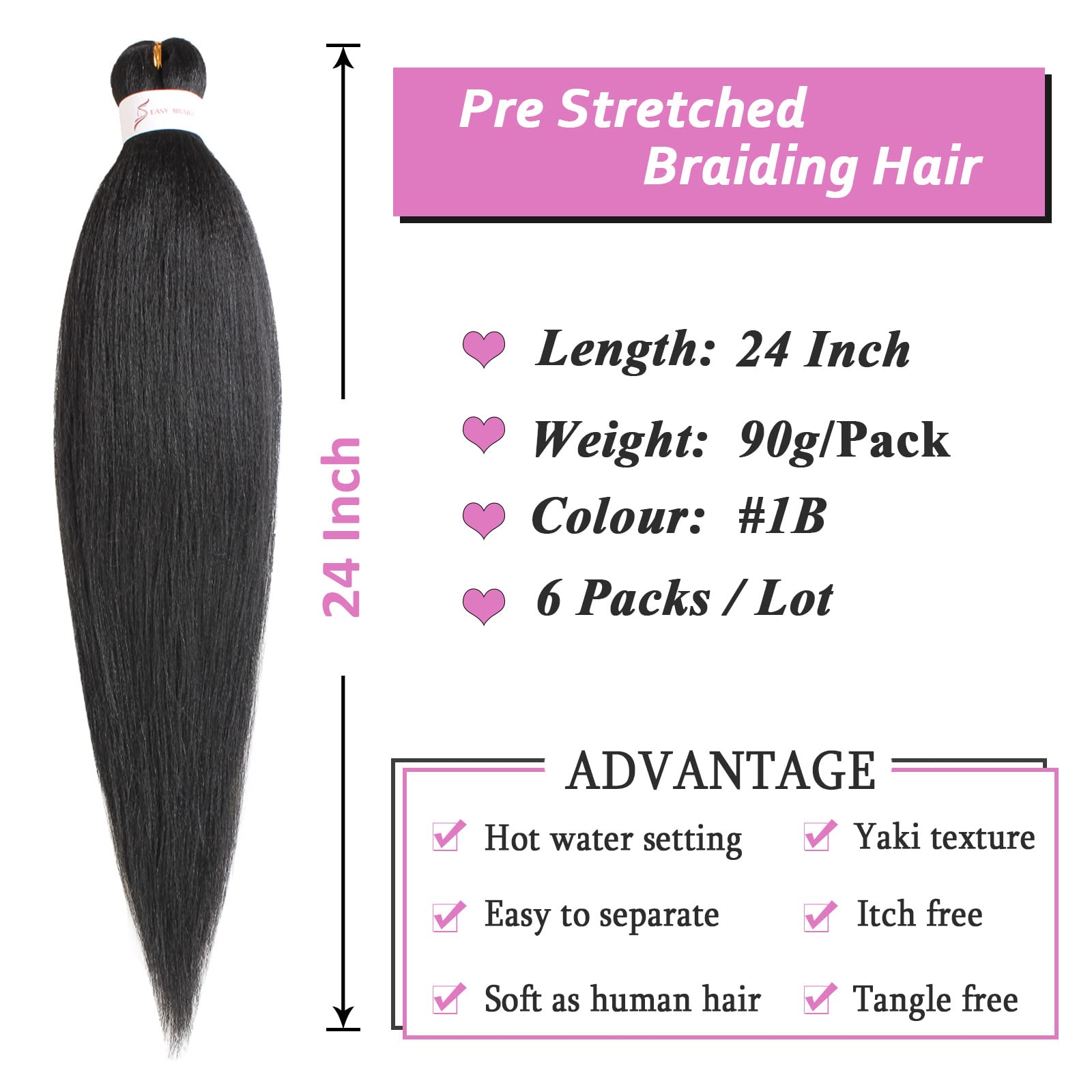 Samtress EZ Braids 24 Inch Professional Easy Crochet Braids 6 Packs Pre Stretched Braiding Hair Hot Water Setting Dark Brown Soft Yaki Texture Kanekalon Synthetic Hair Extensions (#30) - Image 2