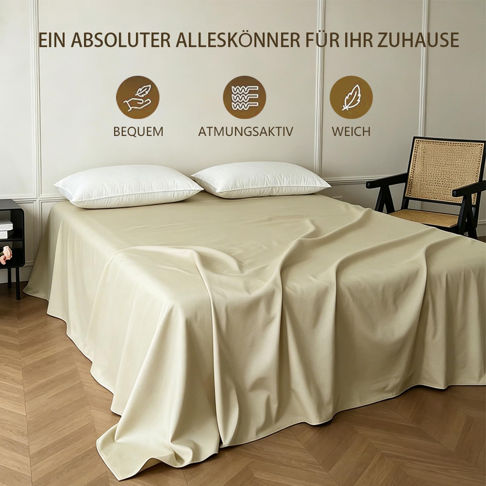Bettlaken ohne Gummizug 245 x 250cm 100 % Baumwolle leintuch Weiß | Leintuch aus 100 % Baumwolle Betttuch für Großes Doppelbett zarte Hautfreundlichkeit Glatt und pflegeleicht