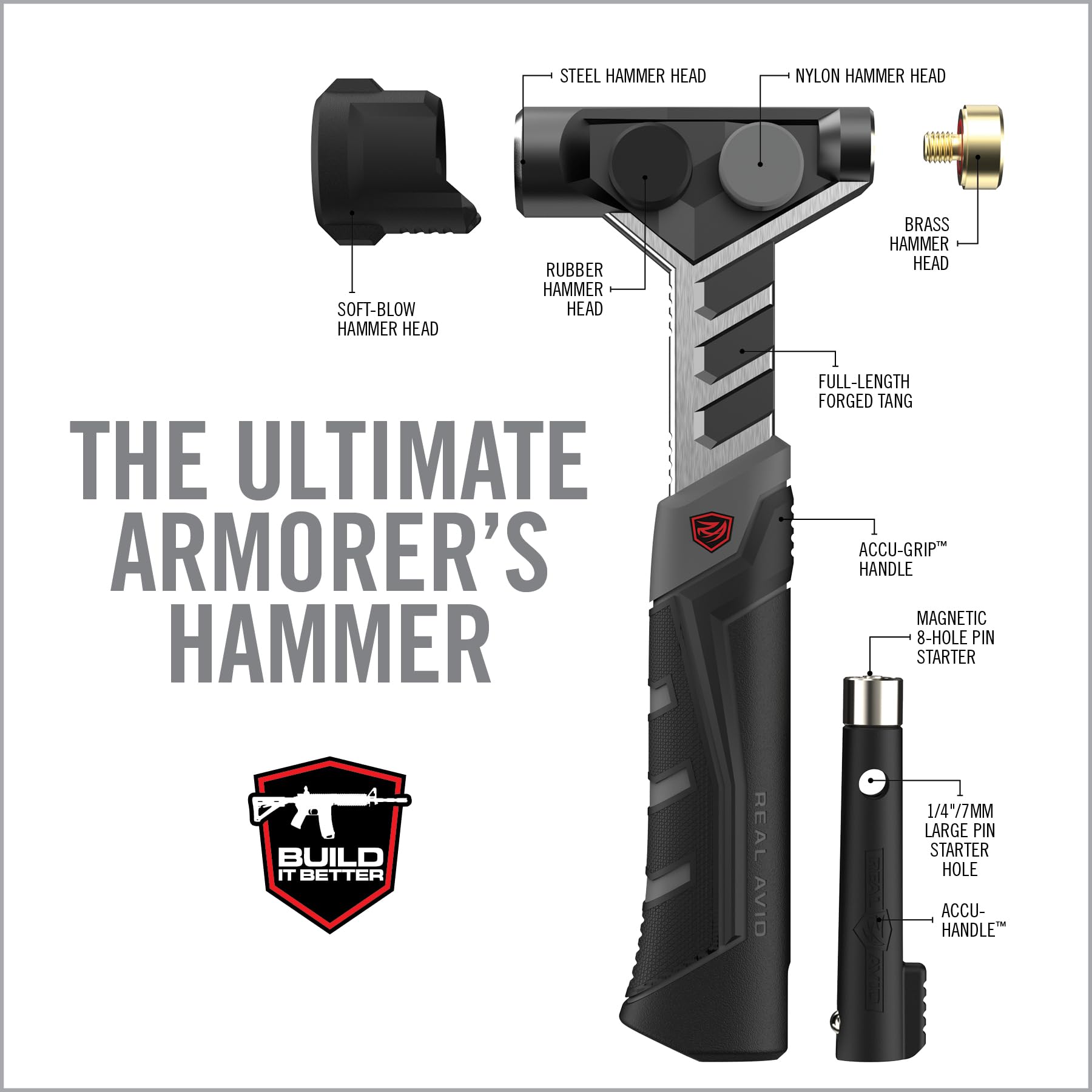 Real Avid Armorer's Hammer - Multi-Head & Magnetic Pin Starter -2