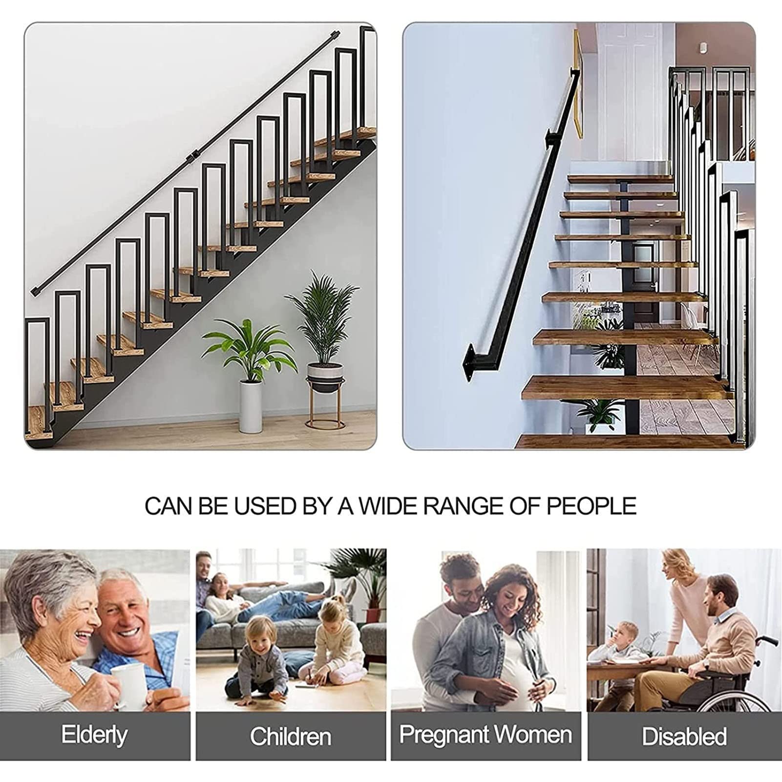 3FT Square Tube Handrail,Wall Mount Staircase Handrail Modern Pipe Stair Industrial Stair Rail For Indoor Outdoor Steps,440lbs Load,Carbon Steel Non-Slip Grab Handle For Loft Porch 1 Section - View #4
