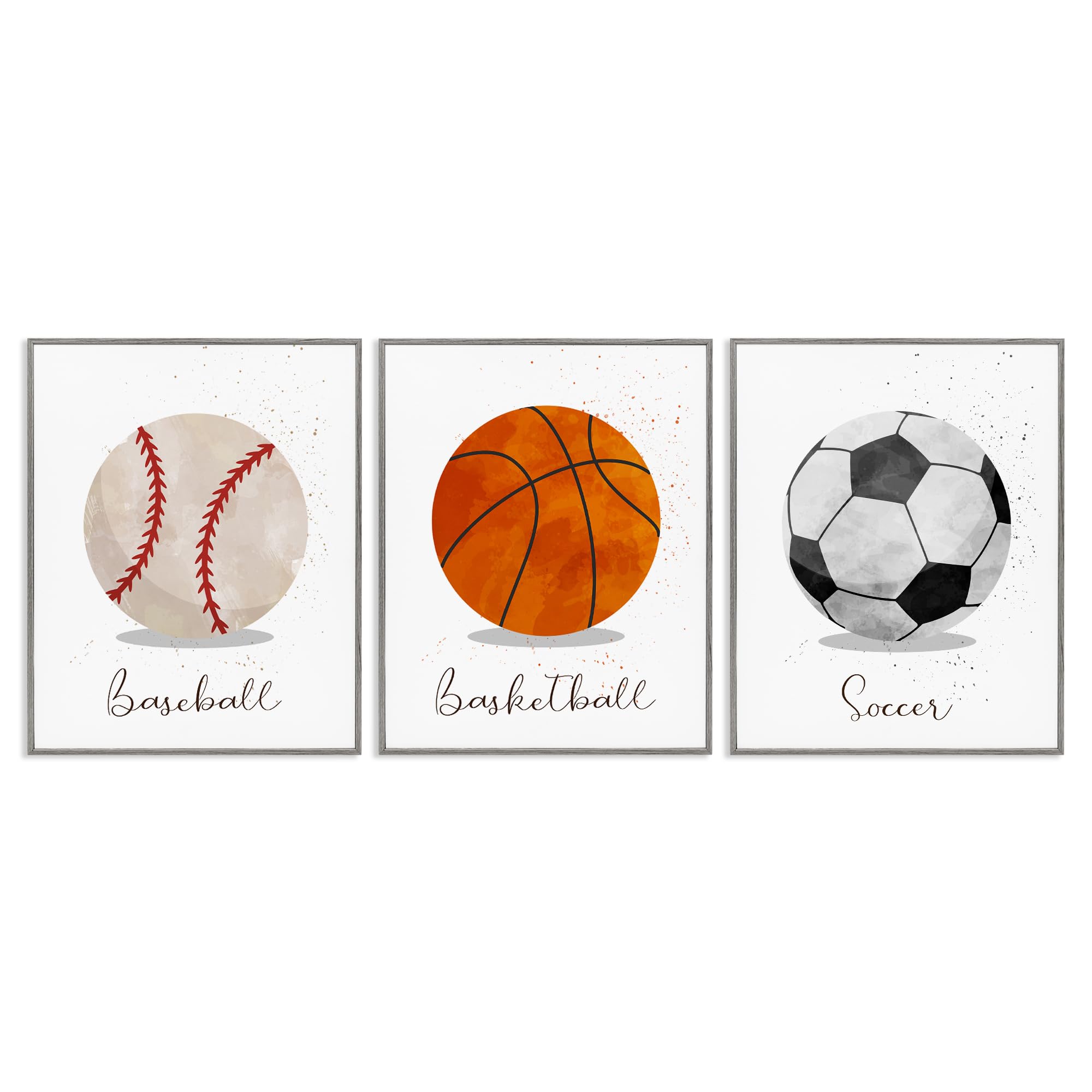 Lot de 3 giclées encadrées gris Let's Play Ball Kids Sports pour éveiller les passions
