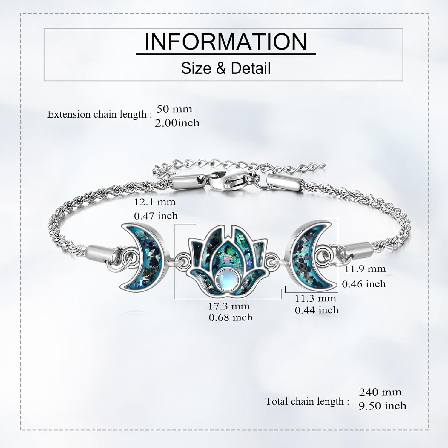 ONEFINITY Moonstone Lotus Bracelet 925 Sterling Silver Abalone Shell Lotus Flower Bracelets Yoga Jewelry Gifts for Women Mom - Image 5