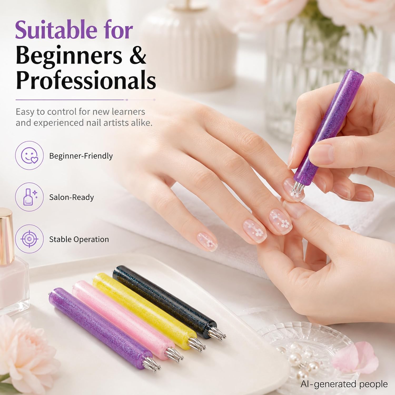 4 Pcs 5 Petal Flower Nail Dotting Pen 1.5mm Fine Tip
