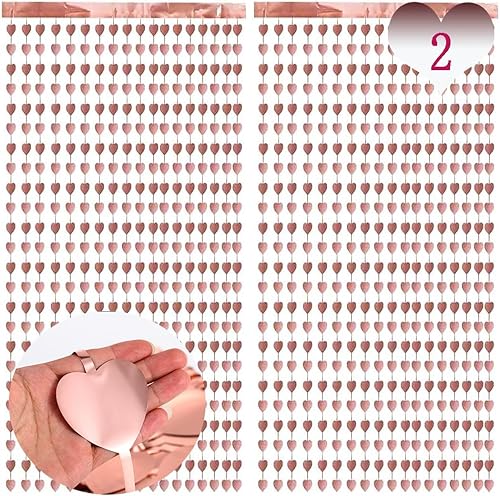 Abien Cortinas de oropel en forma de corazón, serpentinas, accesorios de fotos, telón de fondo para el día de San Valentín, compromiso, boda,