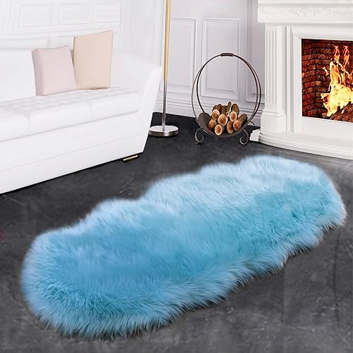 Miniatura 127 de SERISSA Alfombra suave y esponjosa de piel de oveja sintética, color beige, alfombra lanuda para el suelo del dormitorio, alfombra mullida
