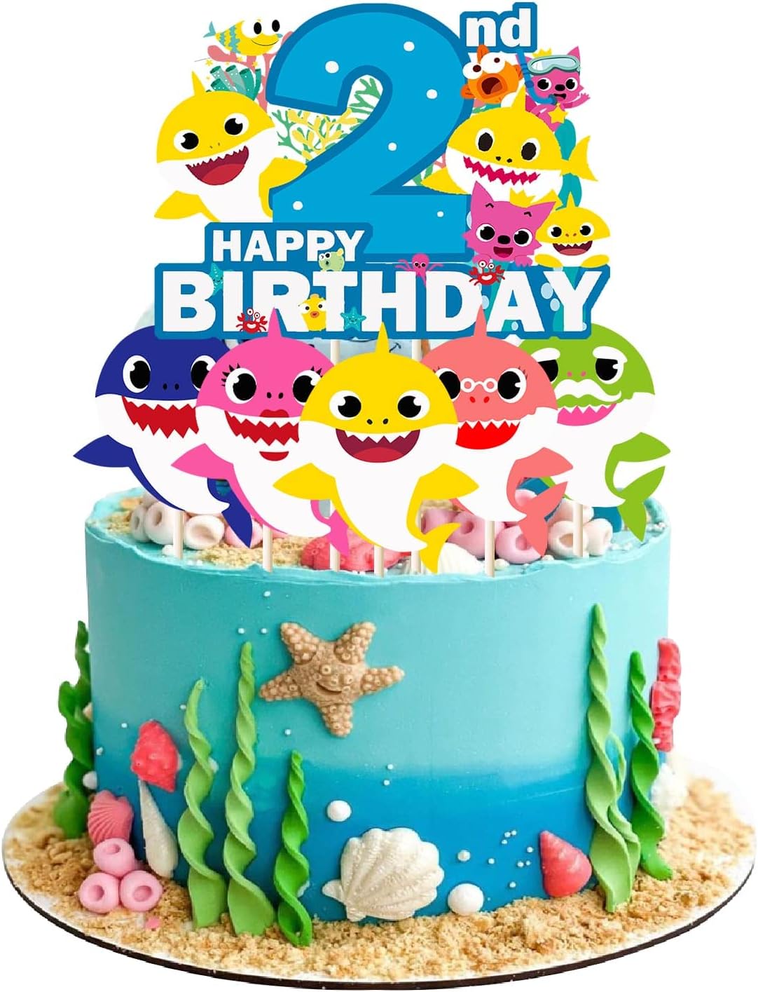 Shark cake Topper 2nd Happy Birthday , Shark Theme 2nd Birthday Party ...