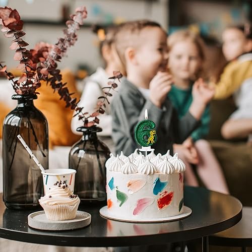 Miniatura 5 de Velas de dinosaurio número 1 con purpurina 3D de dinosaurio, velas de pastel de cumpleaños, velas de dinosaurio, decoración de fiesta temática