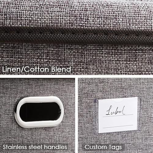 Miniatura 40 de PRANDOM Contenedor de almacenamiento plegable con tapa, caja de almacenamiento plegable de tela, cesta organizadora con tapa, para el hogar, Beige