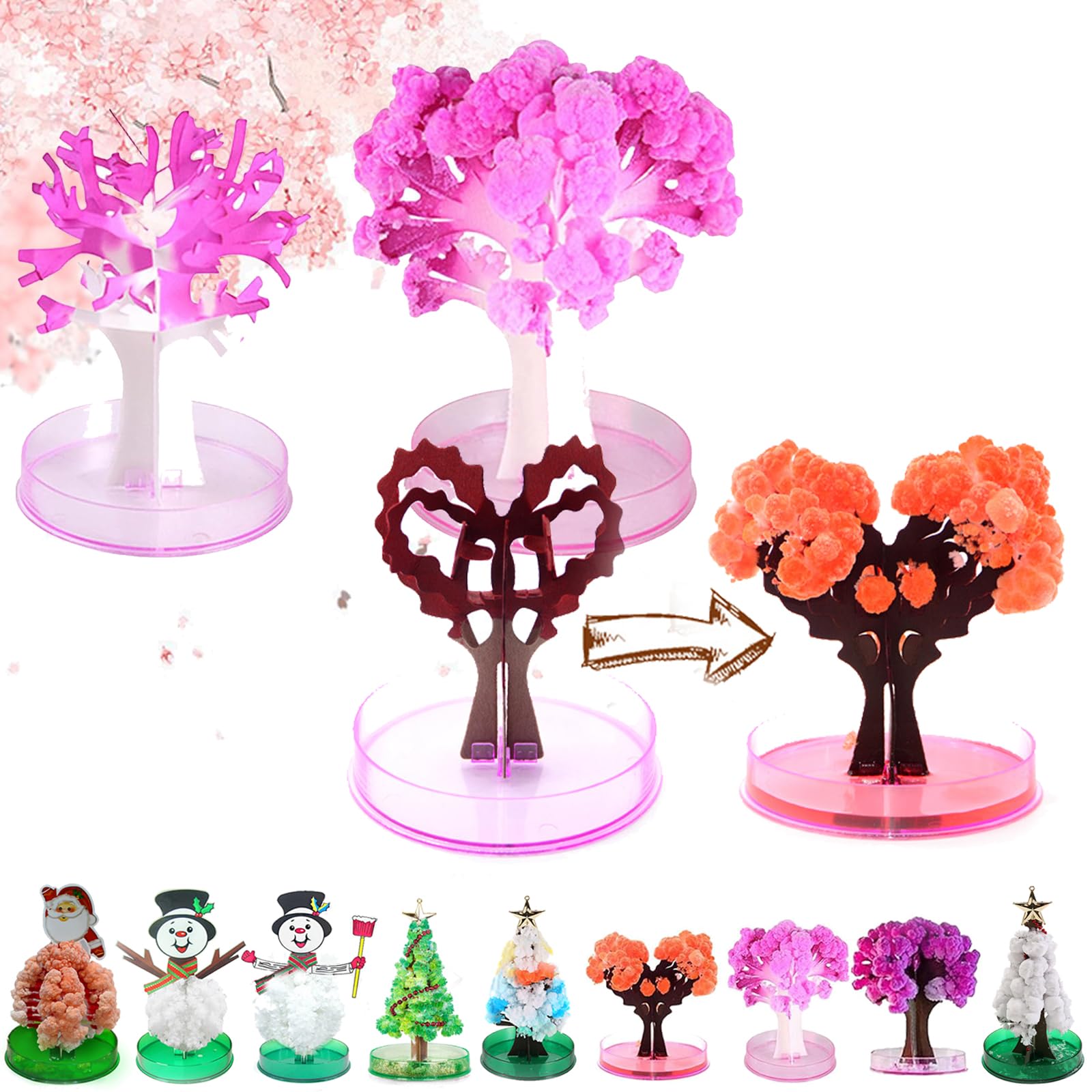 Magic Cherry Blossom Tree, Magic Growing Paper Sakura Tree, Magic Growing Crystal Tree, Mini Crystal Growing Cherry Blossom Paper Tree, DIY Cherry Blossoms Growing Kit (sakura tree 1#+2#)