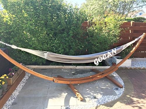 Miniatura 6 de GOCAN - Hamaca doble brasileña para 2 personas, extragrande, de lona de algodón, hamaca para patio, porche, jardín, patio trasero, tumbona al aire
