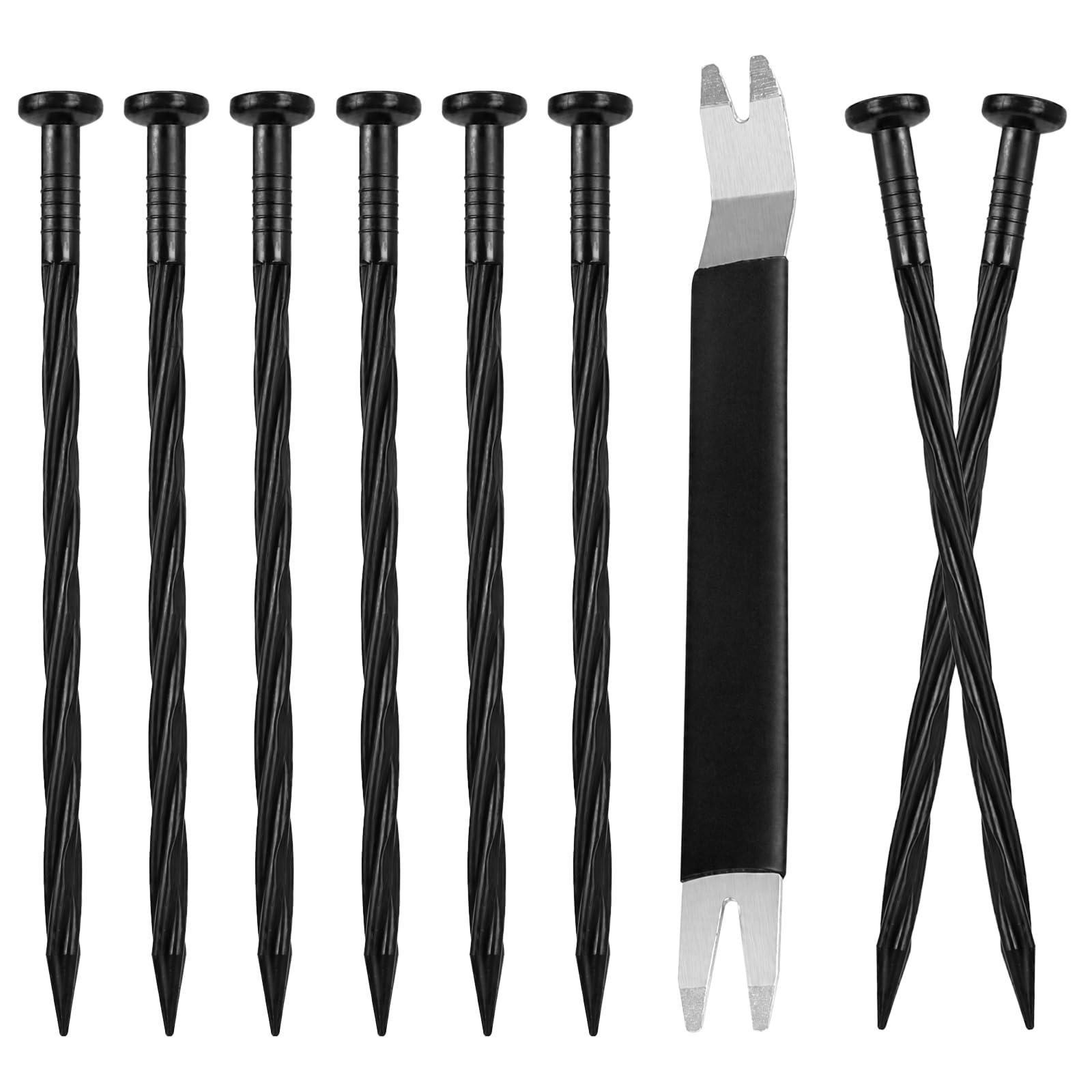 50Pack Plastic Landscape Edging Spikes, 8 Inch Artificial Grass Spikes Spiral Ground Stakes Garden Edging Anchor Stake Tent Pegs Large Landscaping Staples for Weed Barriers Turf Ground Lawn